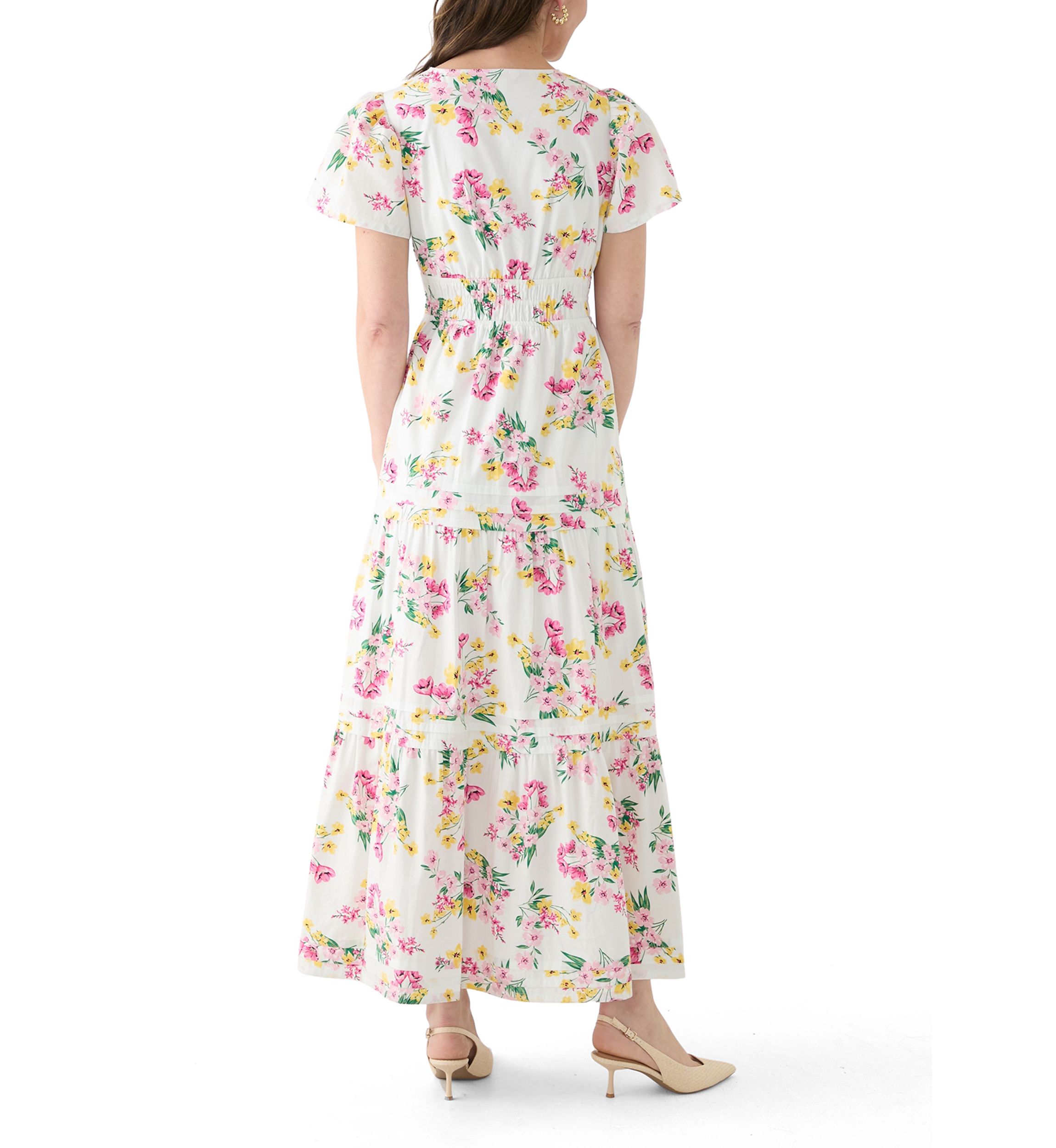Womens Printed Waisted Midi Dress