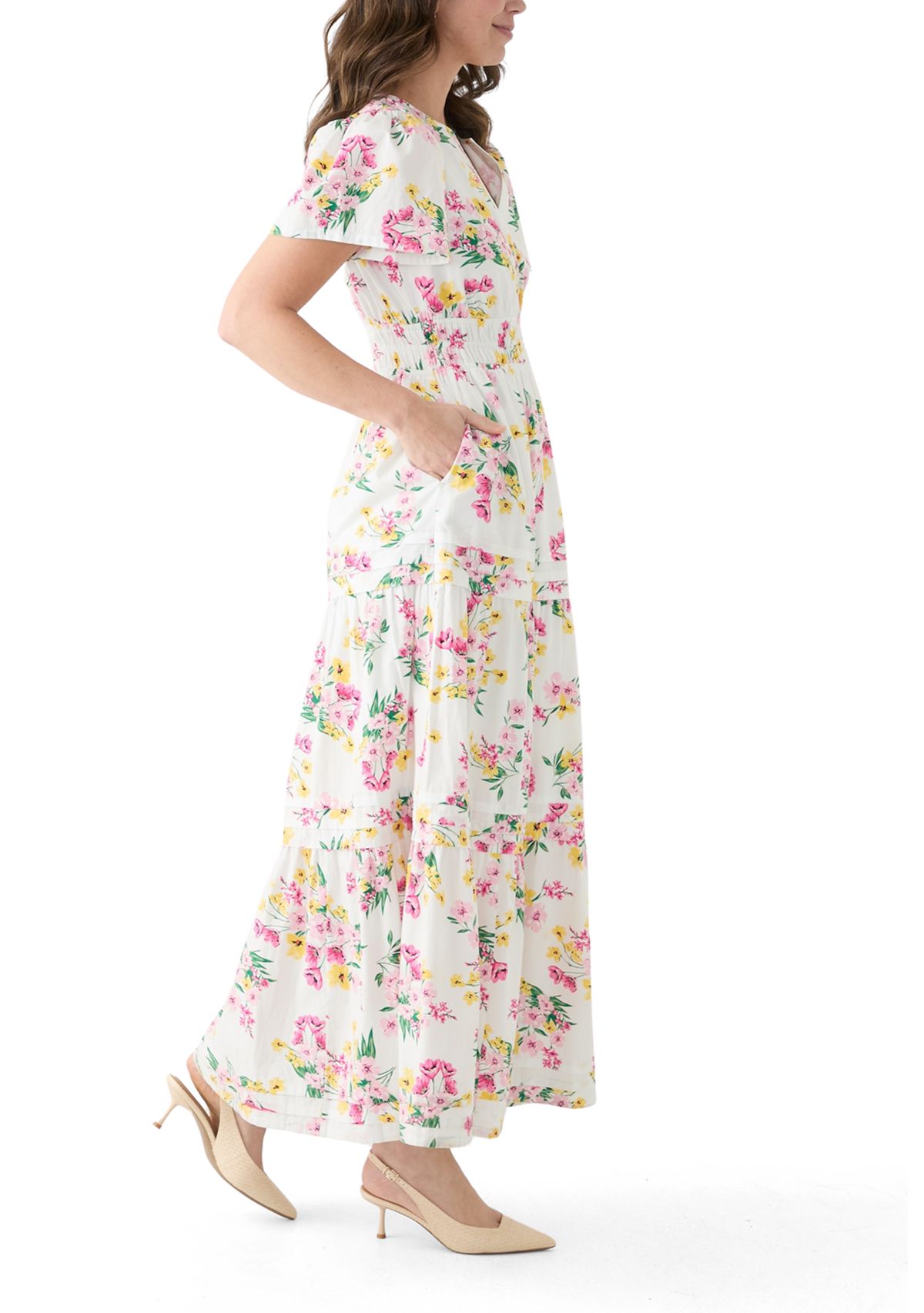 Womens Printed Waisted Midi Dress