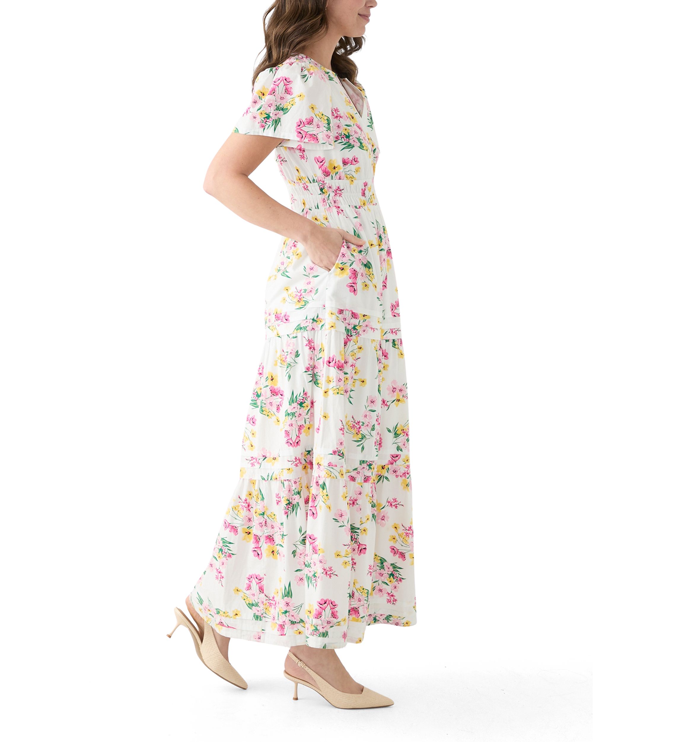 Womens Printed Waisted Midi Dress
