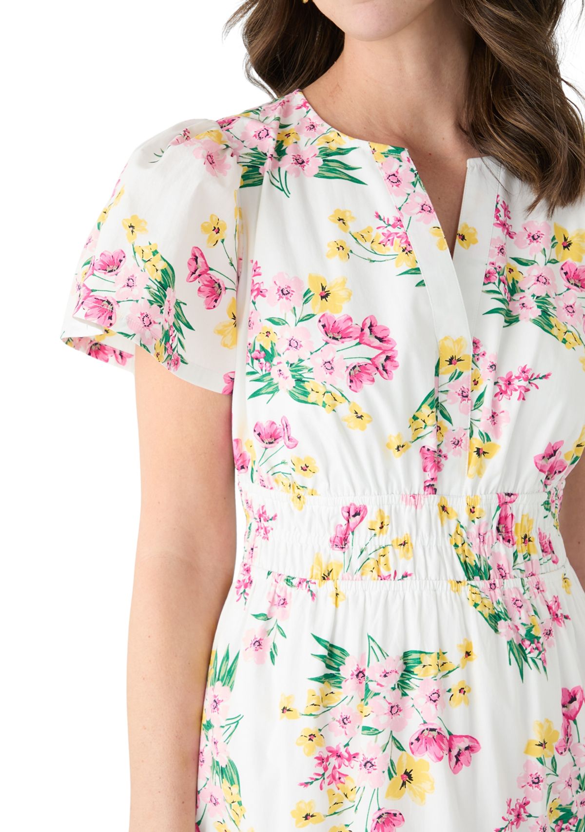 Womens Printed Waisted Midi Dress