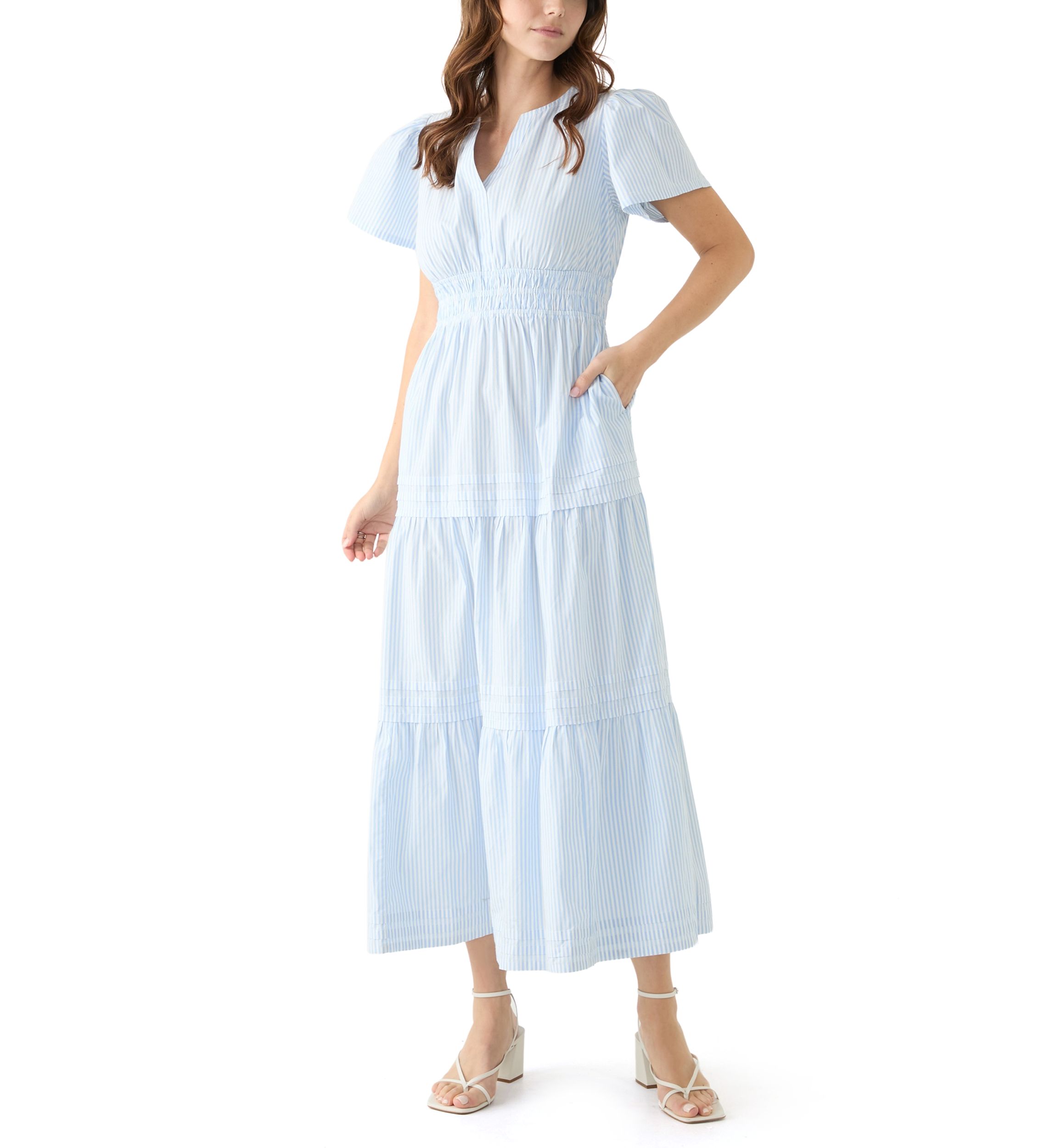 Womens Short Sleeve Waisted Midi Dress