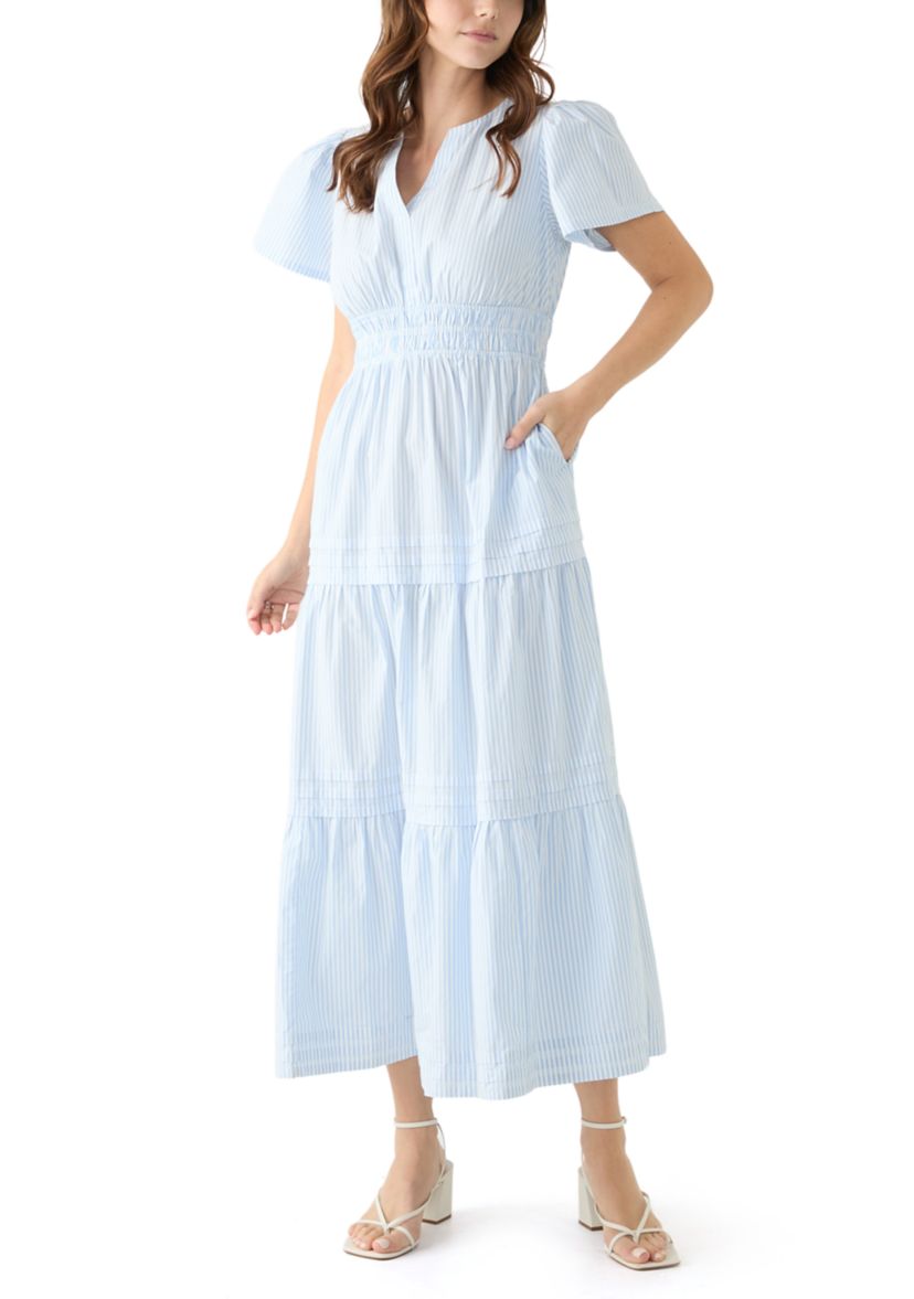 Womens Short Sleeve Waisted Midi Dress