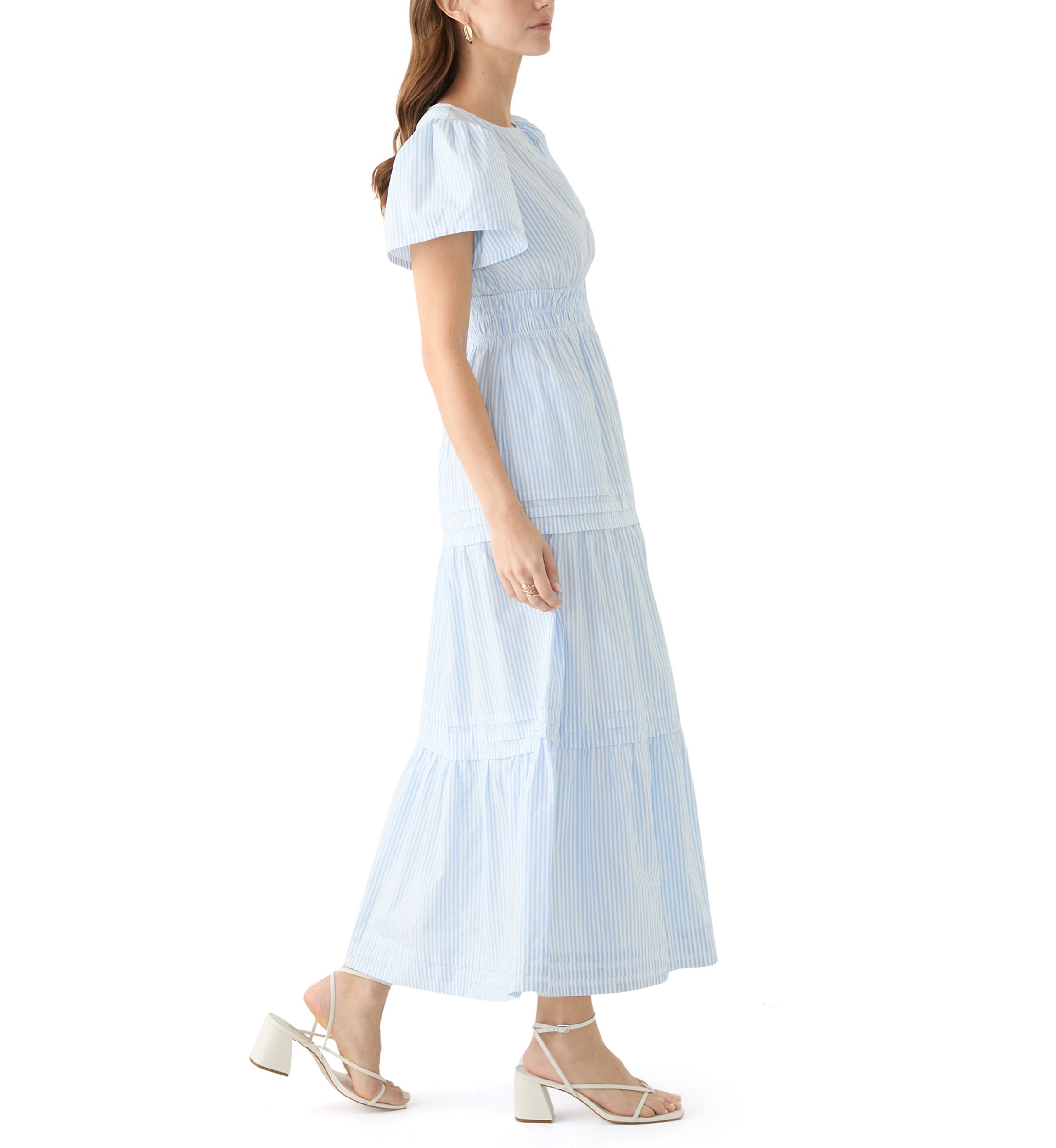 Womens Short Sleeve Waisted Midi Dress