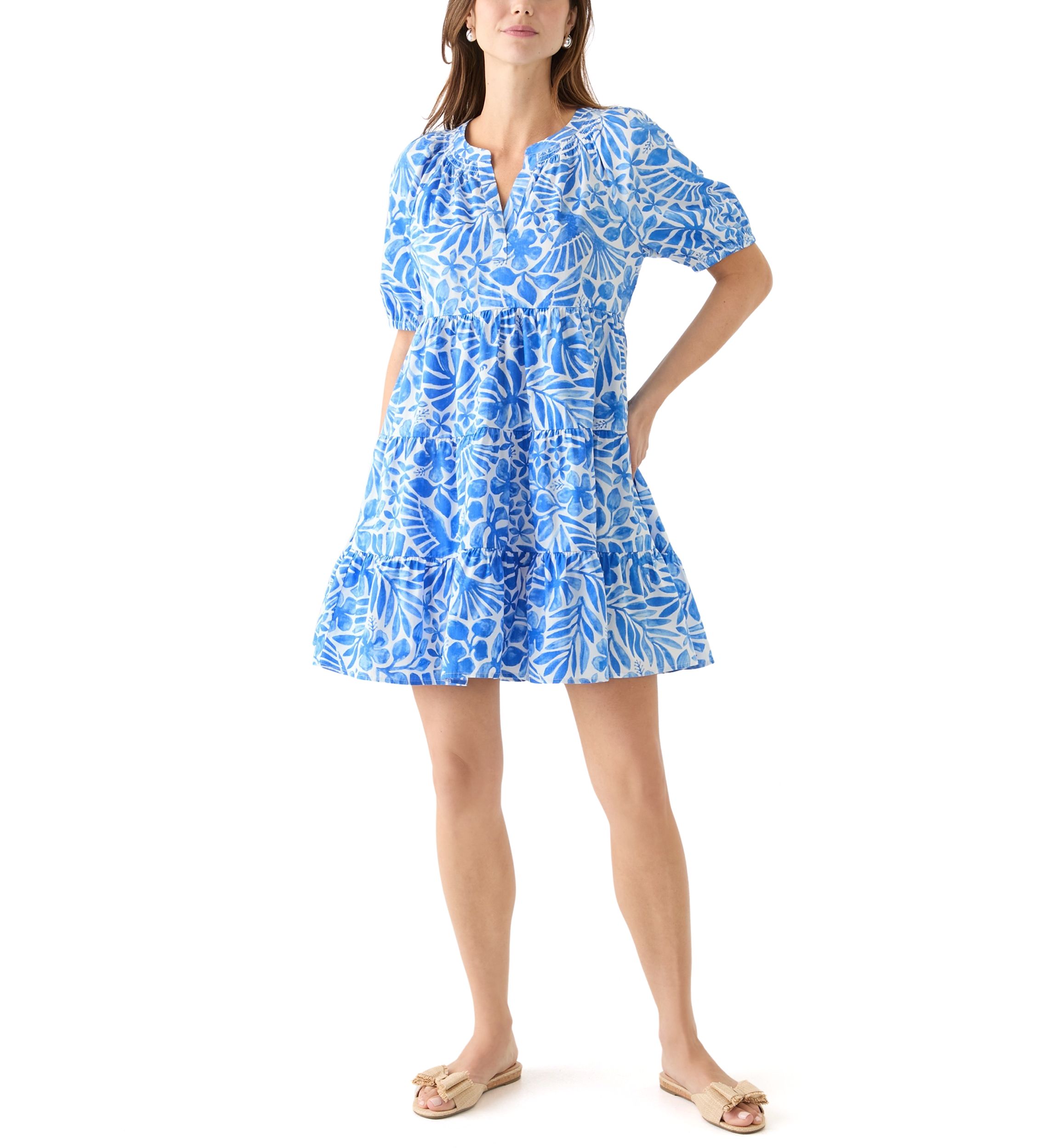 Womens Puff Sleeve Floral Peasant Dress 