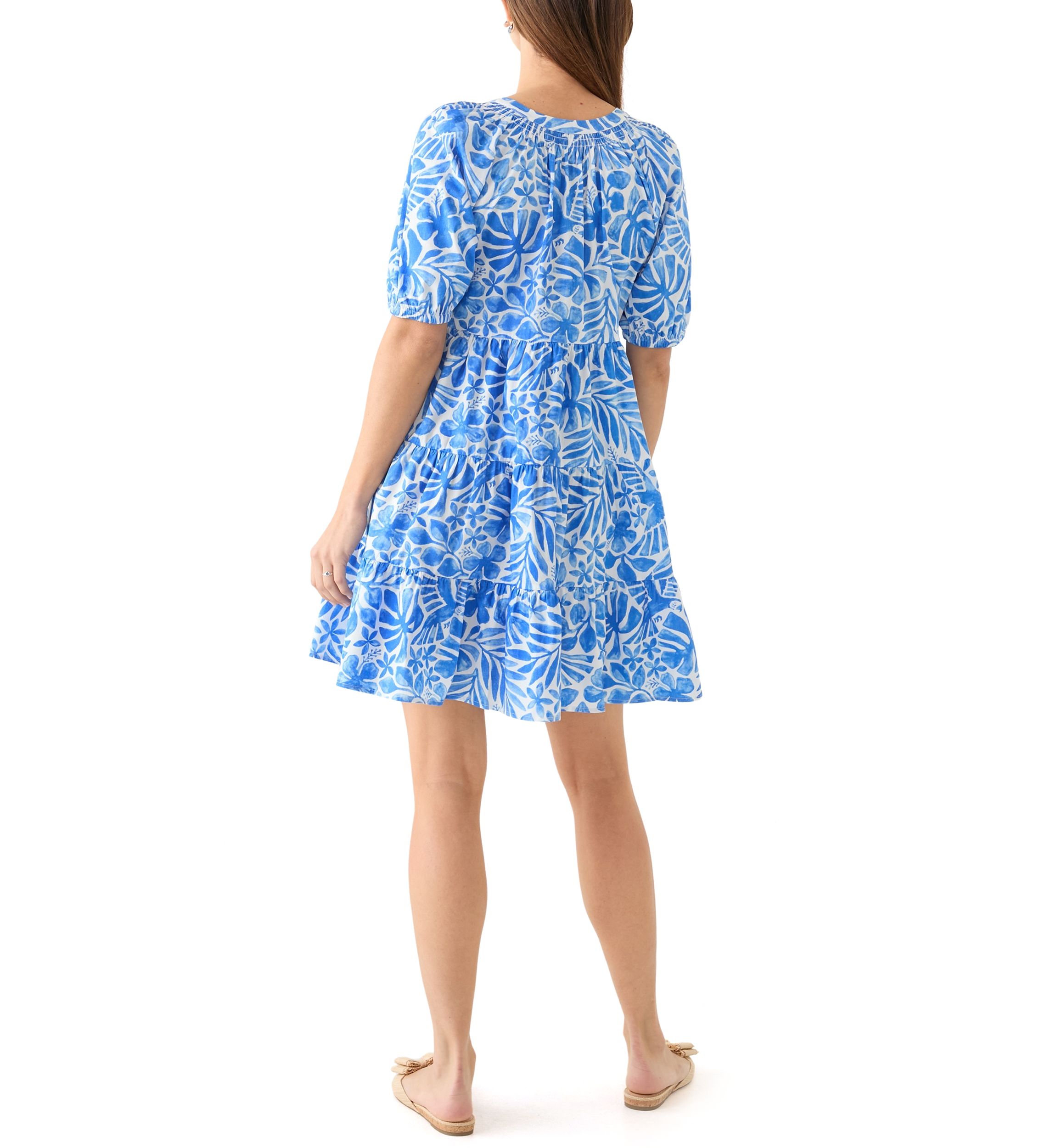 Womens Puff Sleeve Floral Peasant Dress 