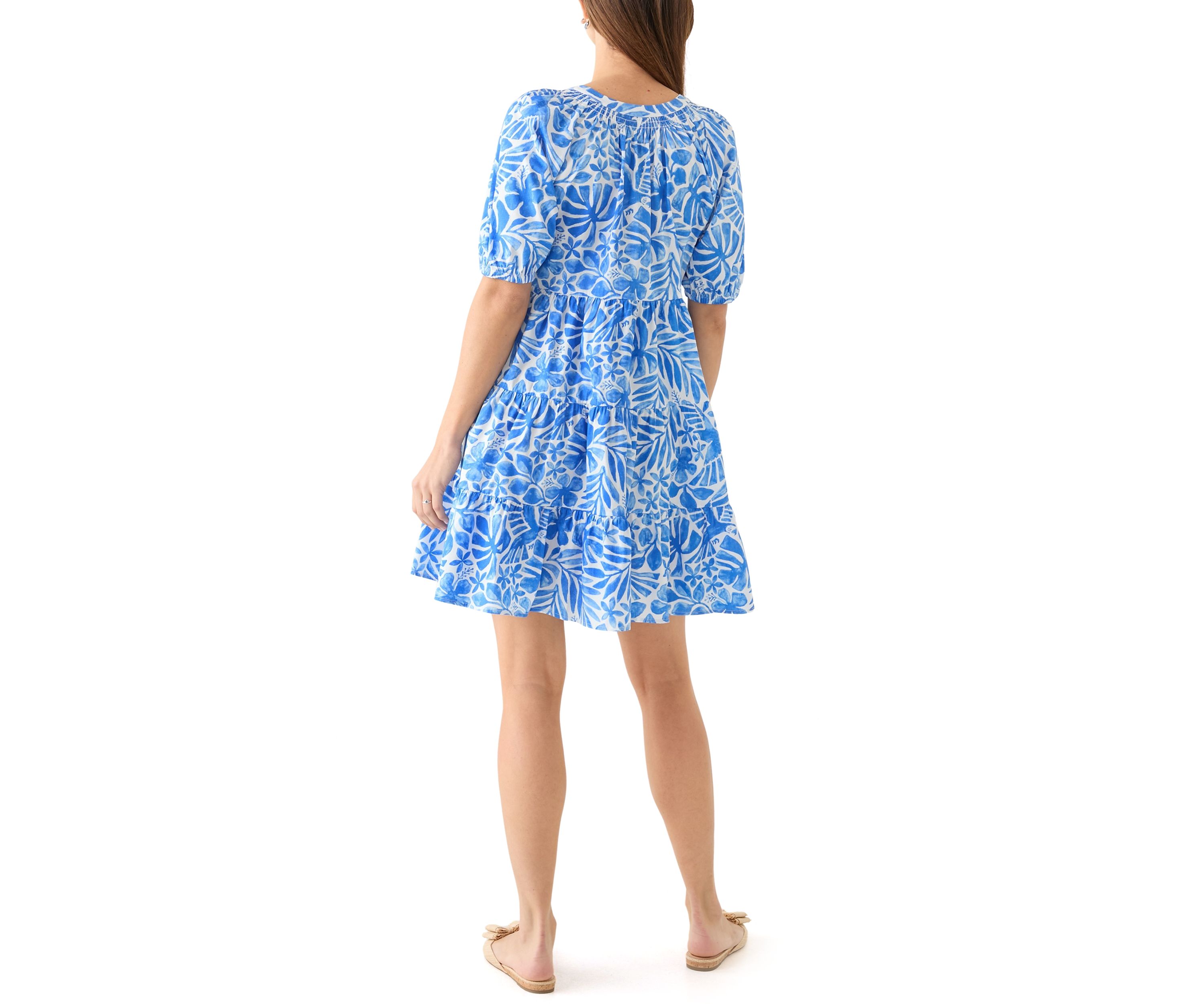 Womens Puff Sleeve Floral Peasant Dress 
