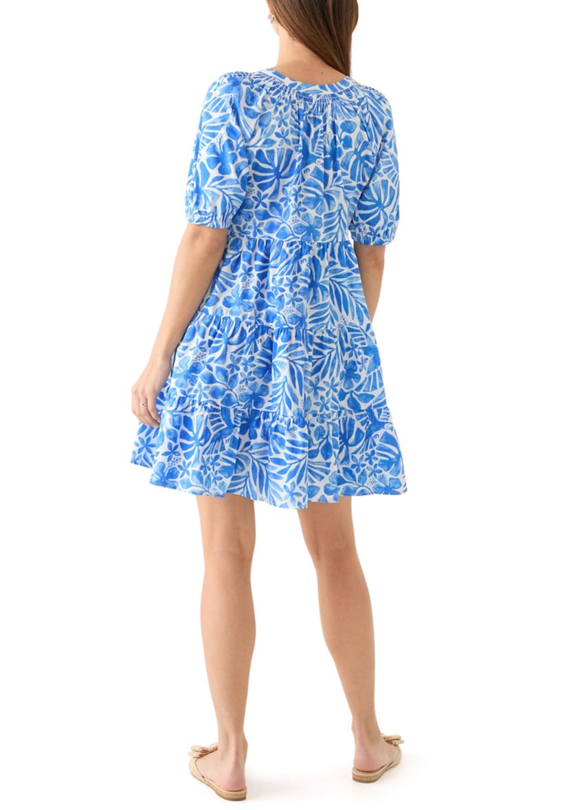 Womens Puff Sleeve Floral Peasant Dress 