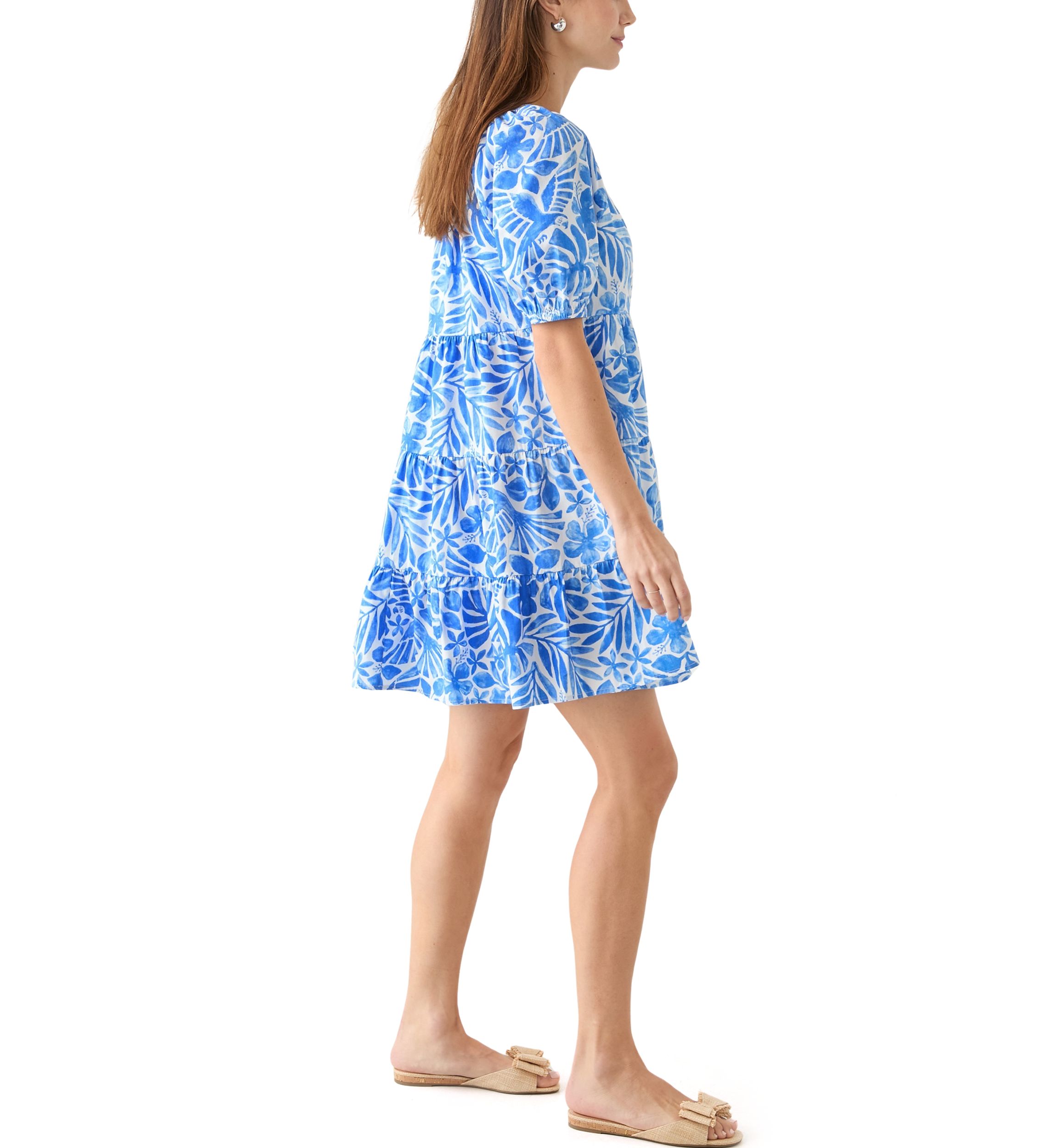 Womens Puff Sleeve Floral Peasant Dress 