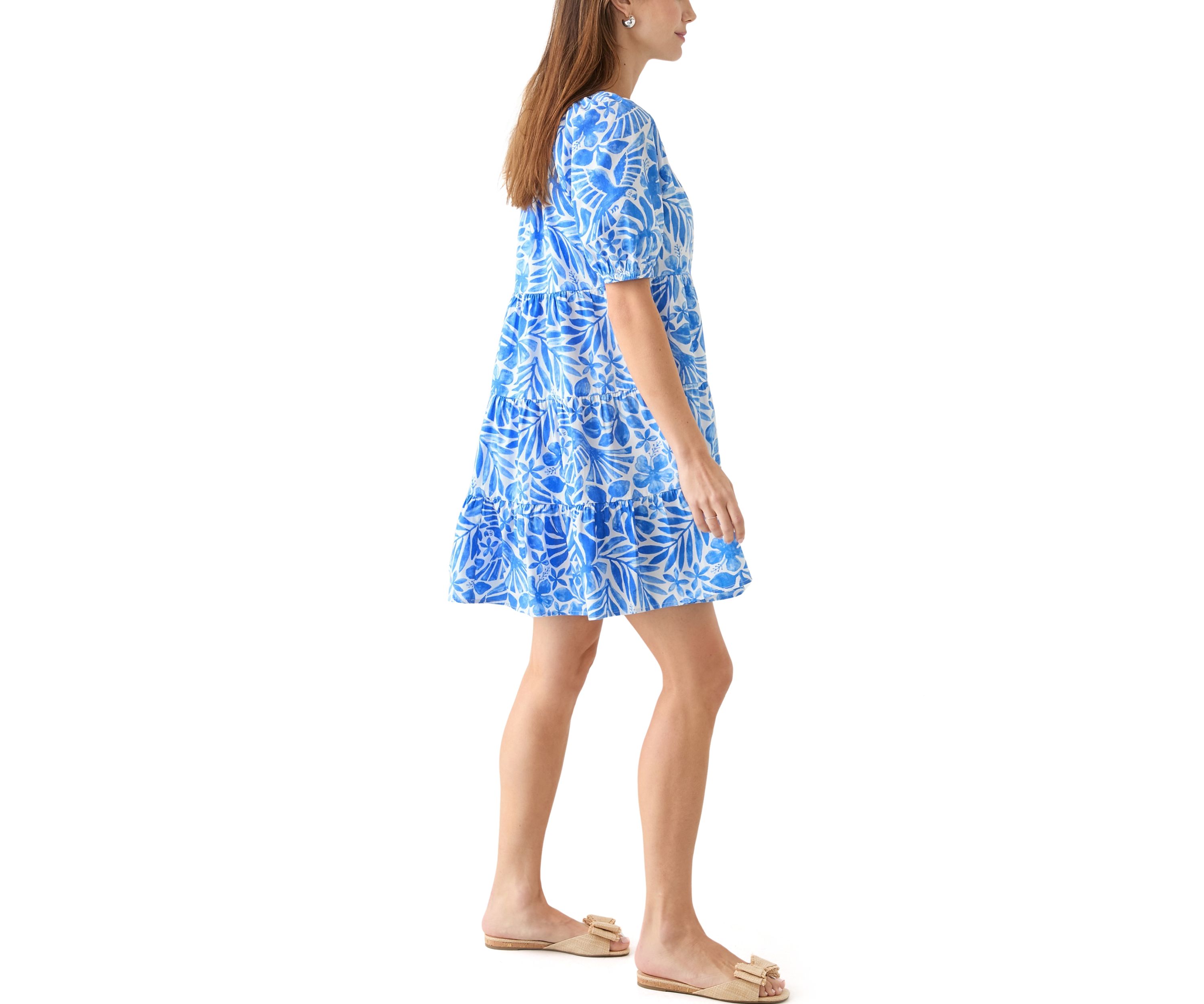 Womens Puff Sleeve Floral Peasant Dress 
