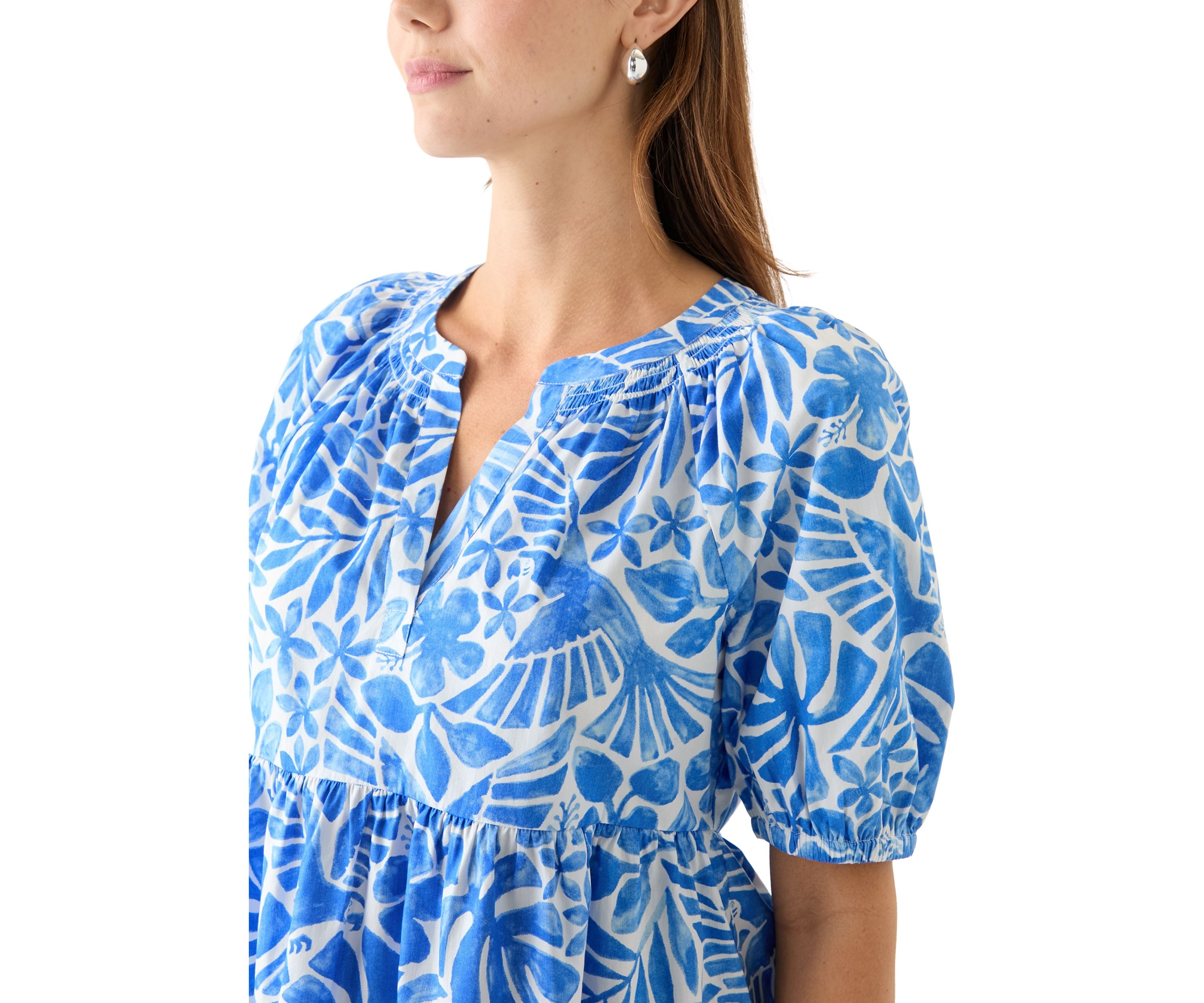 Womens Puff Sleeve Floral Peasant Dress 