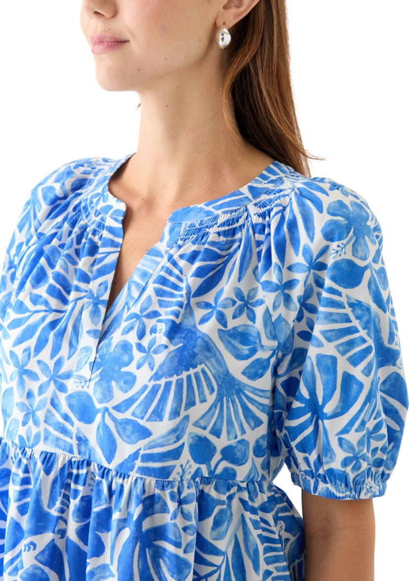Womens Puff Sleeve Floral Peasant Dress 