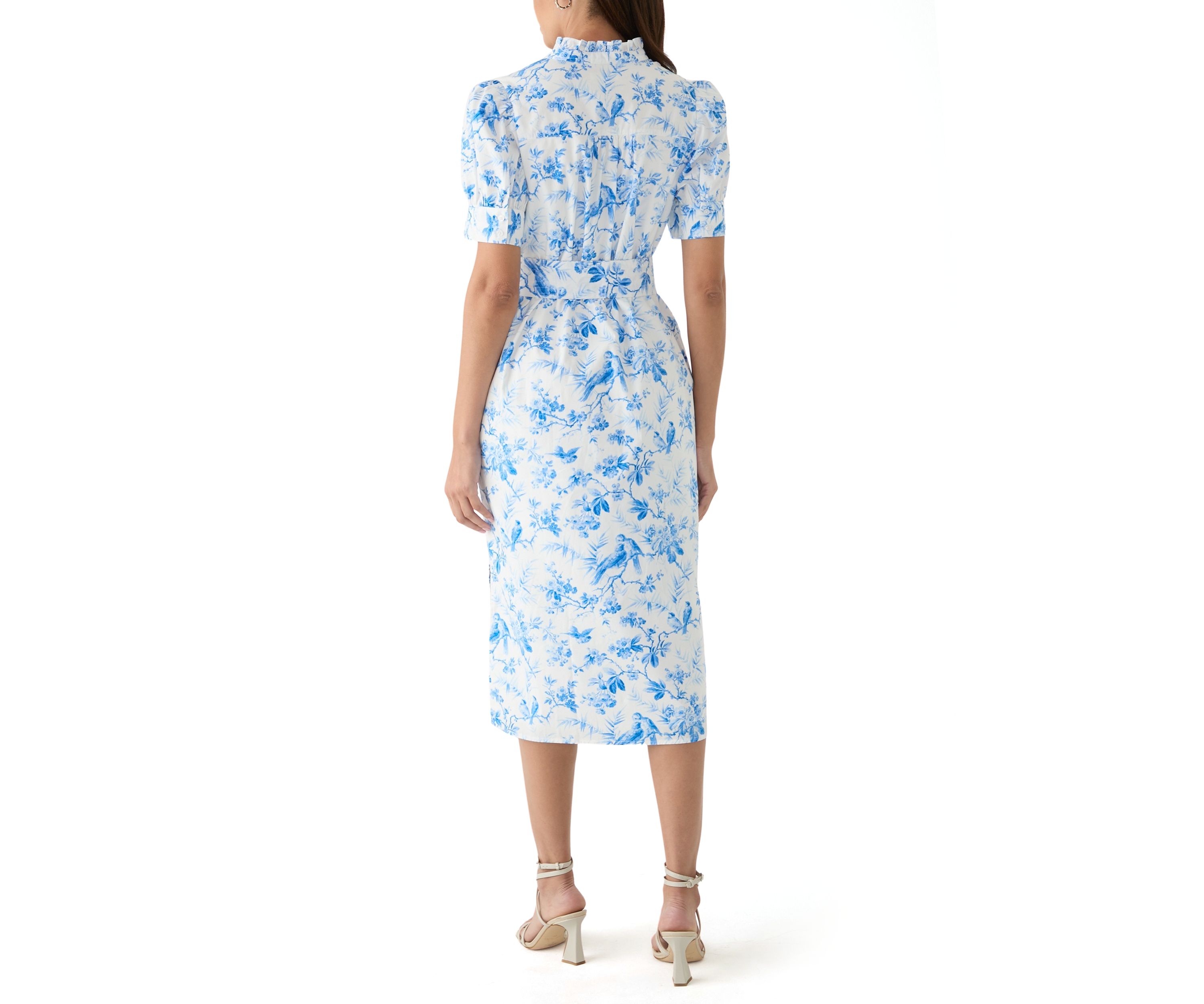 Womens Short Sleeve Button Front Ruffle Collar Floral Dress