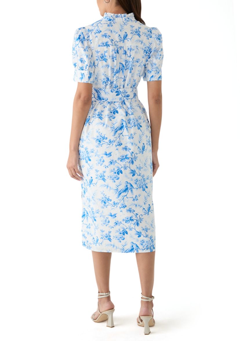 Womens Short Sleeve Button Front Ruffle Collar Floral Dress