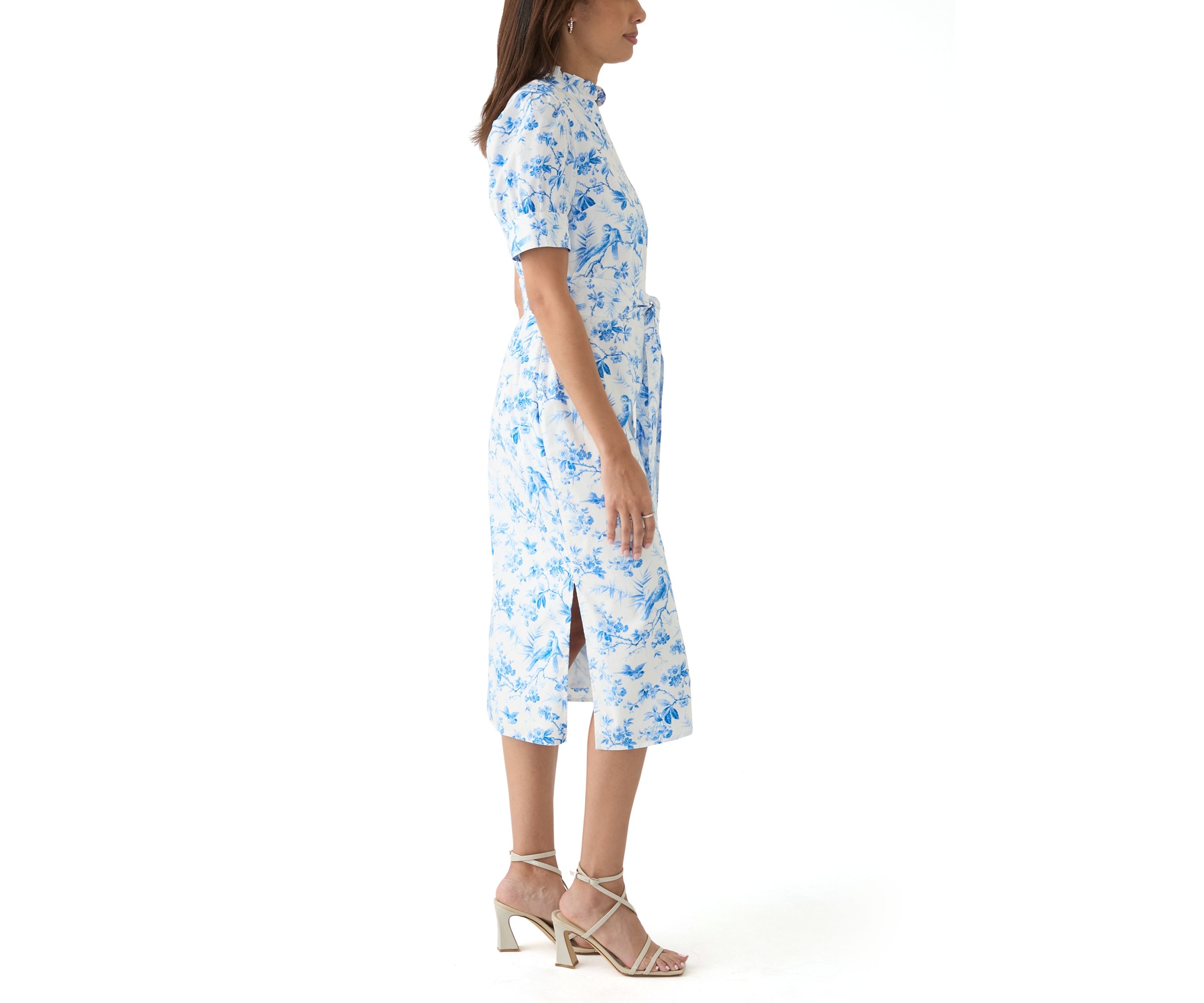 Womens Short Sleeve Button Front Ruffle Collar Floral Dress