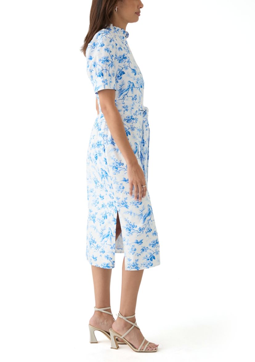 Womens Short Sleeve Button Front Ruffle Collar Floral Dress