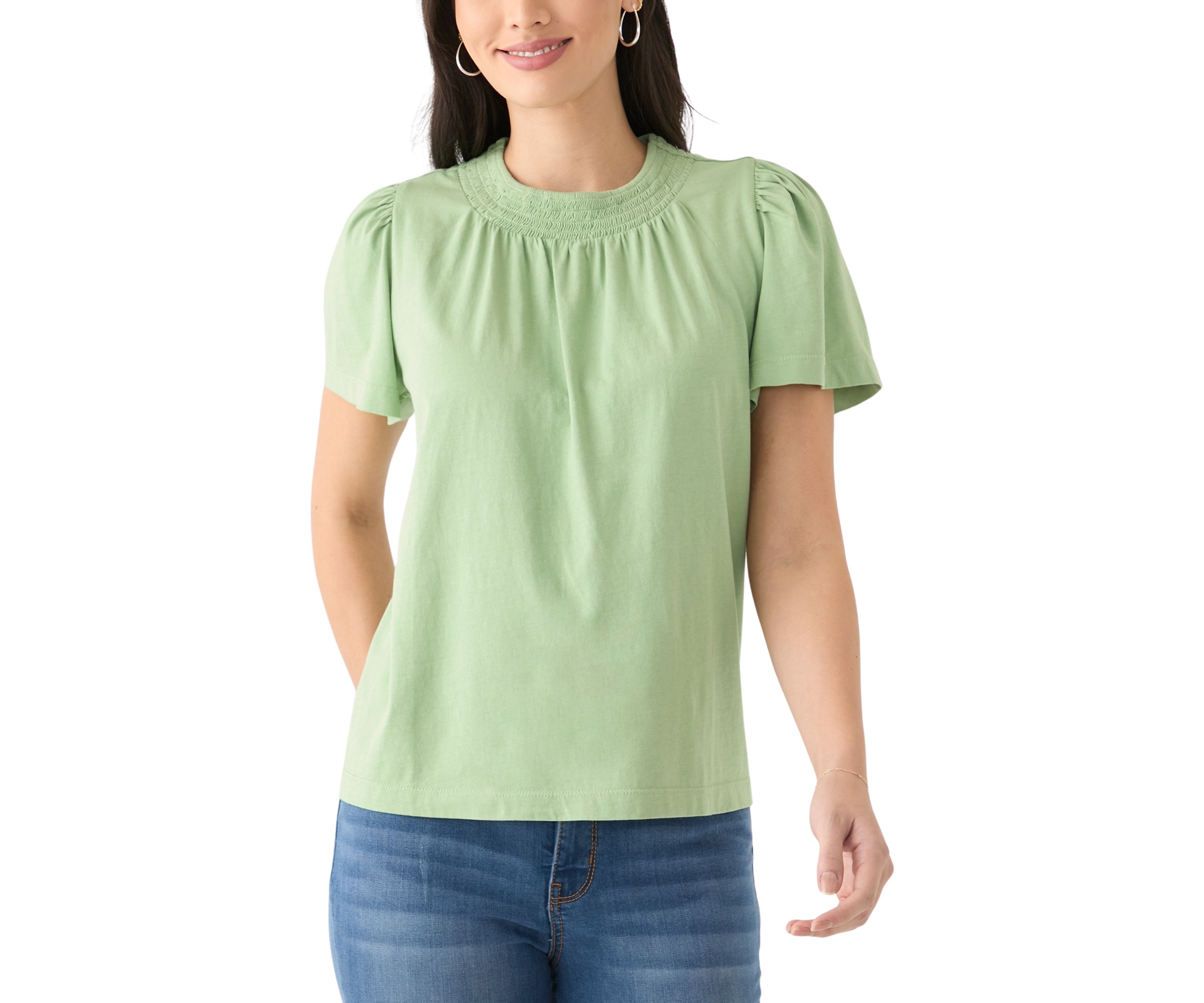 Womens Short Sleeve Smock Neck T-Shirt 