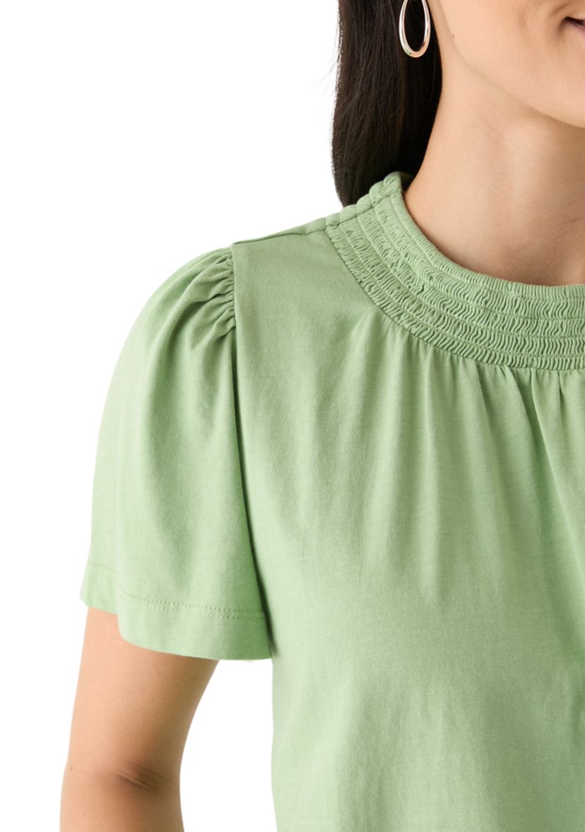 Womens Short Sleeve Smock Neck T-Shirt 