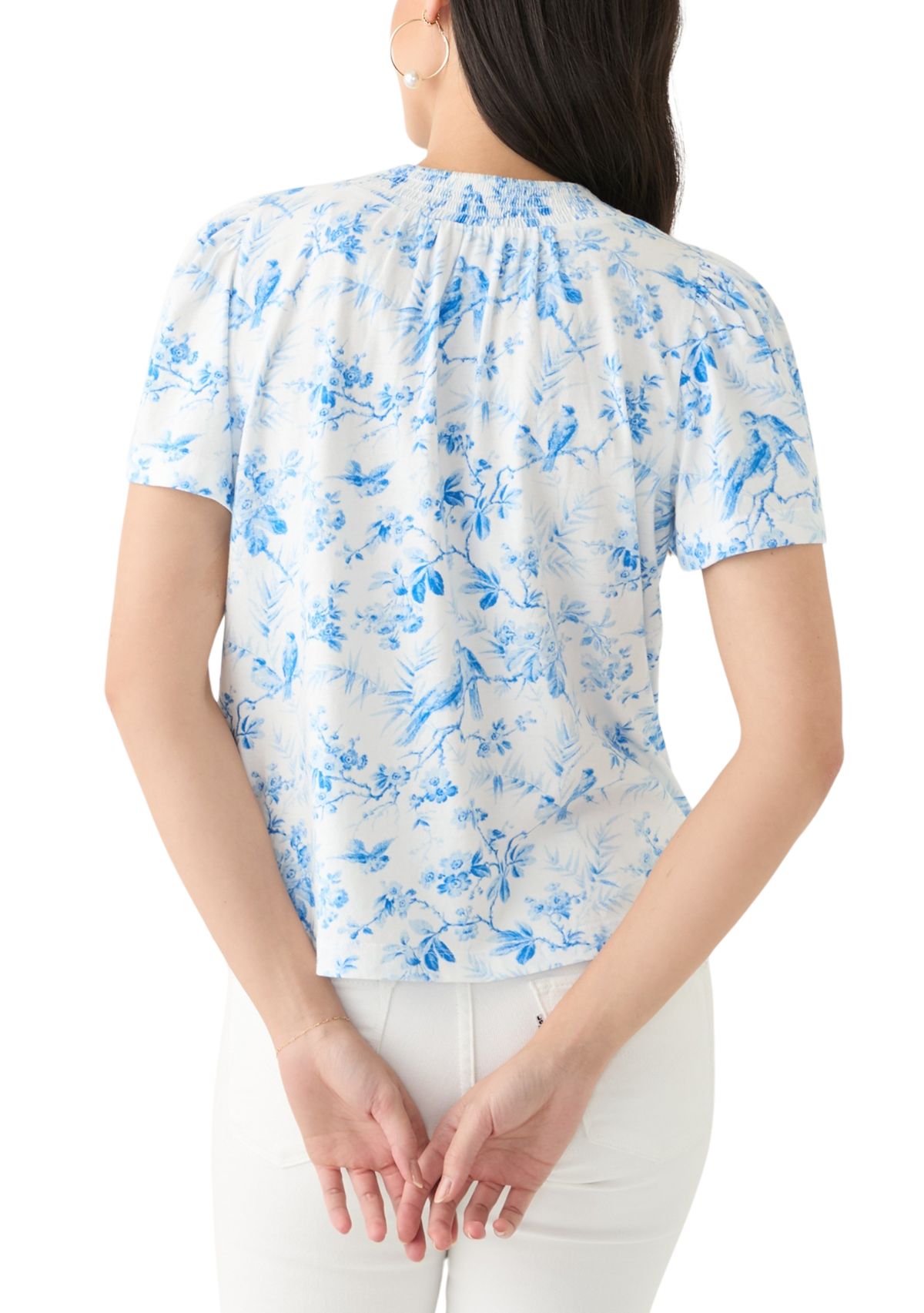 Womens Puff Sleeve Smock Neck T-Shirt 