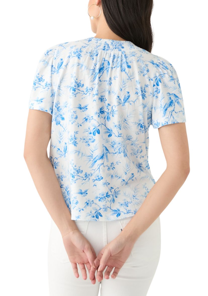 Womens Puff Sleeve Smock Neck T-Shirt 