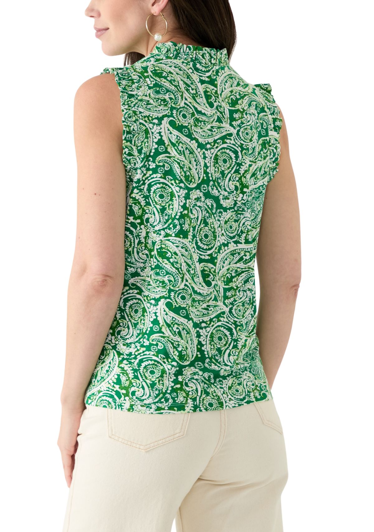 Womens Printed Sleeveless Ruffle Tank Top