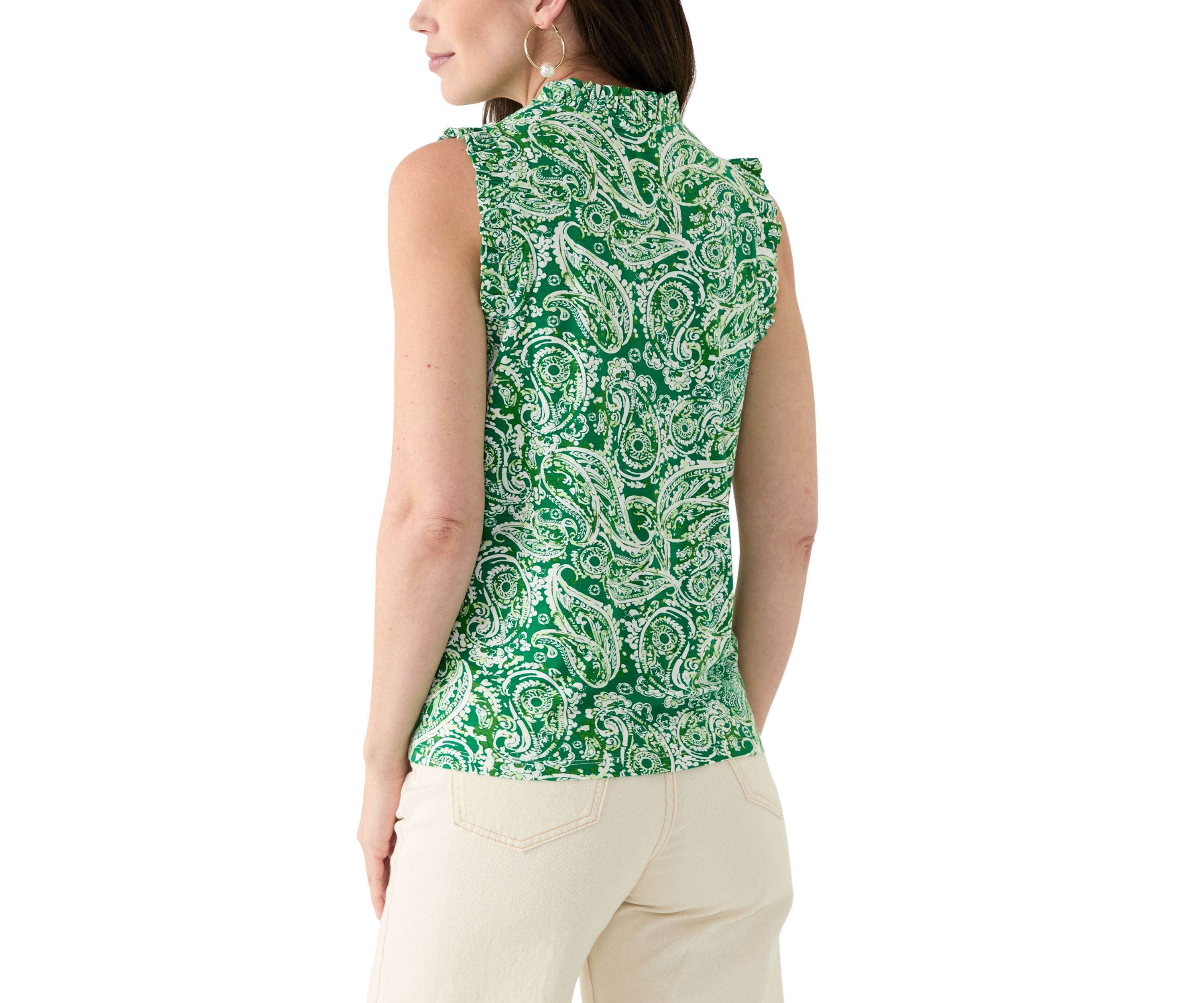 Womens Printed Sleeveless Ruffle Tank Top