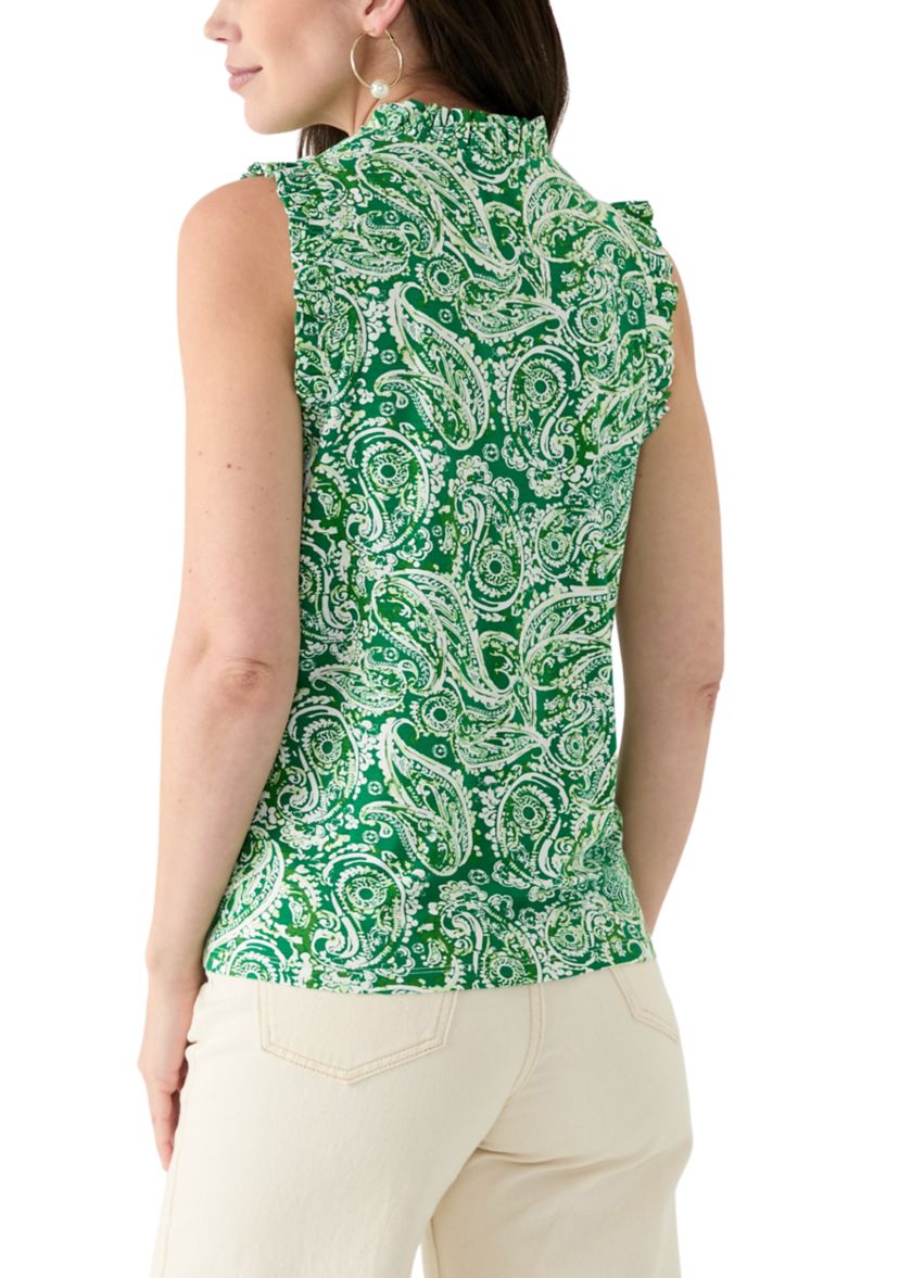 Womens Printed Sleeveless Ruffle Tank Top