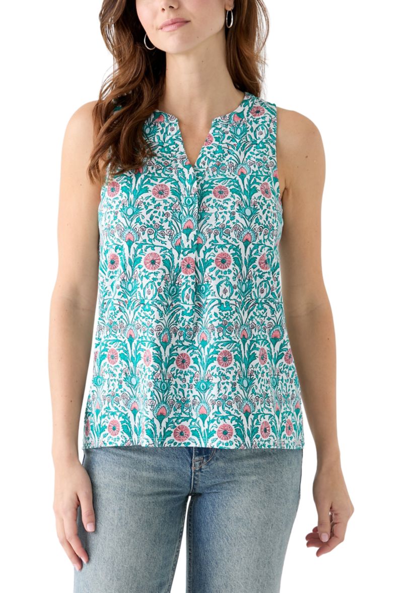 Womens Printed Peasant Knit Top