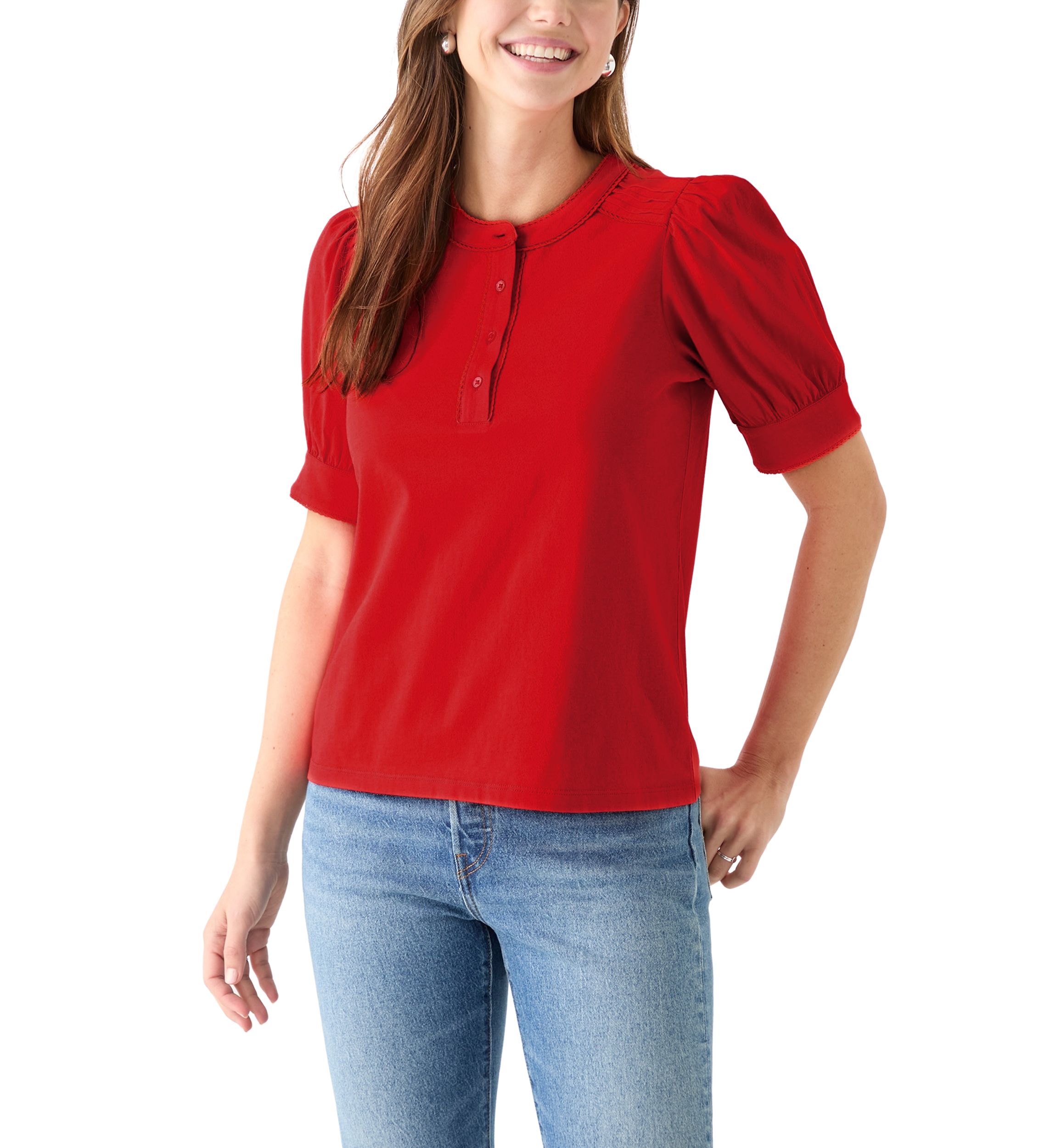 Womens Short Sleeve Trim Henley Top