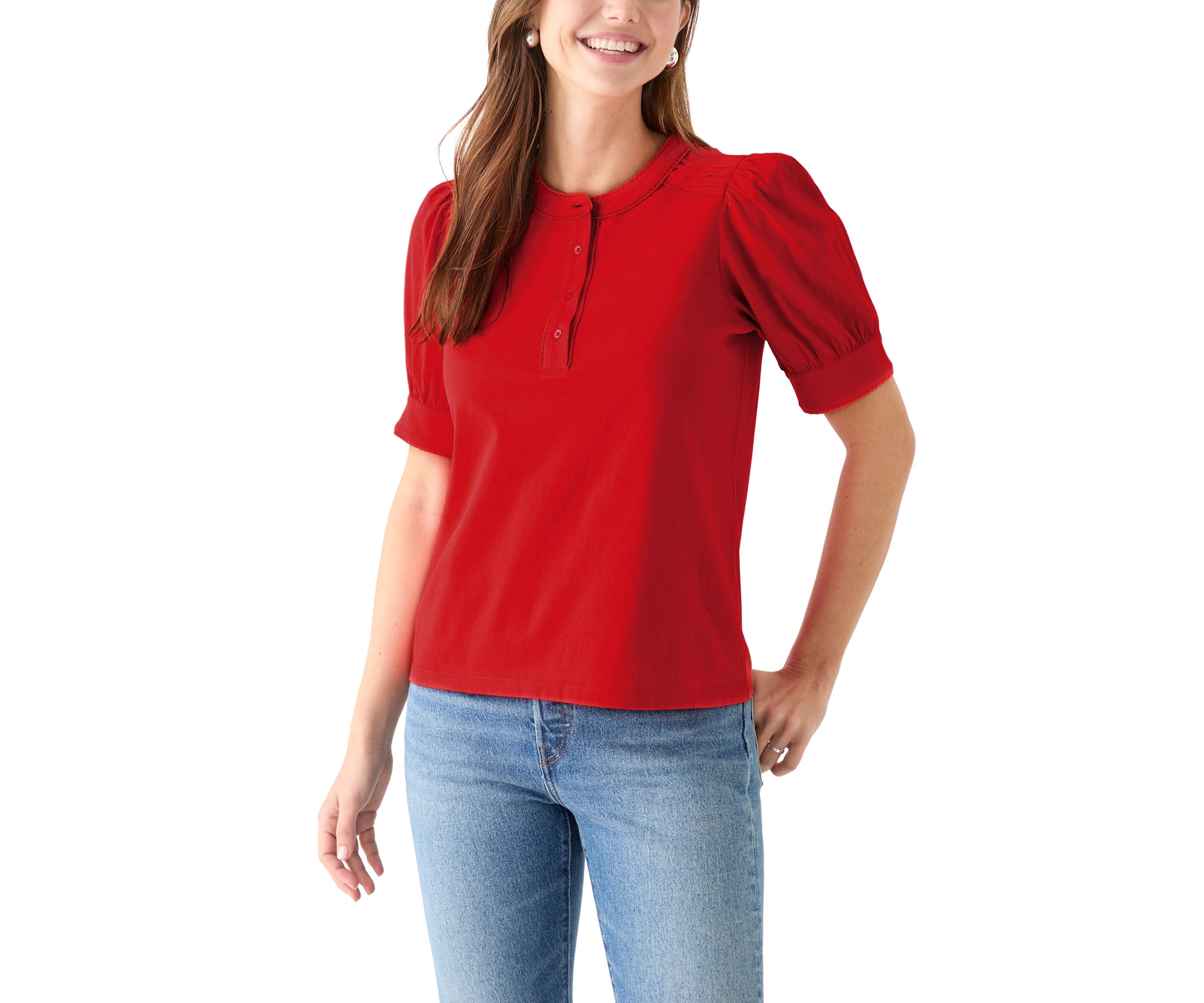 Womens Short Sleeve Trim Henley Top
