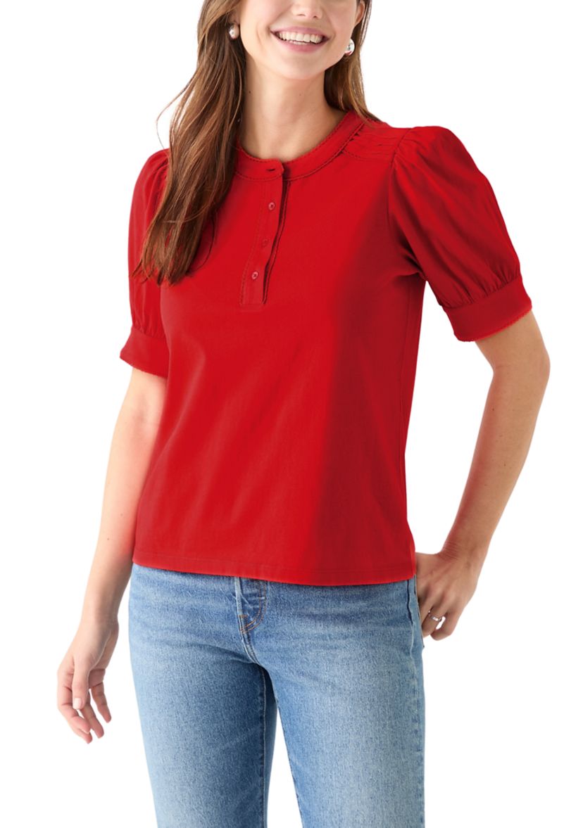 Womens Short Sleeve Trim Henley Top