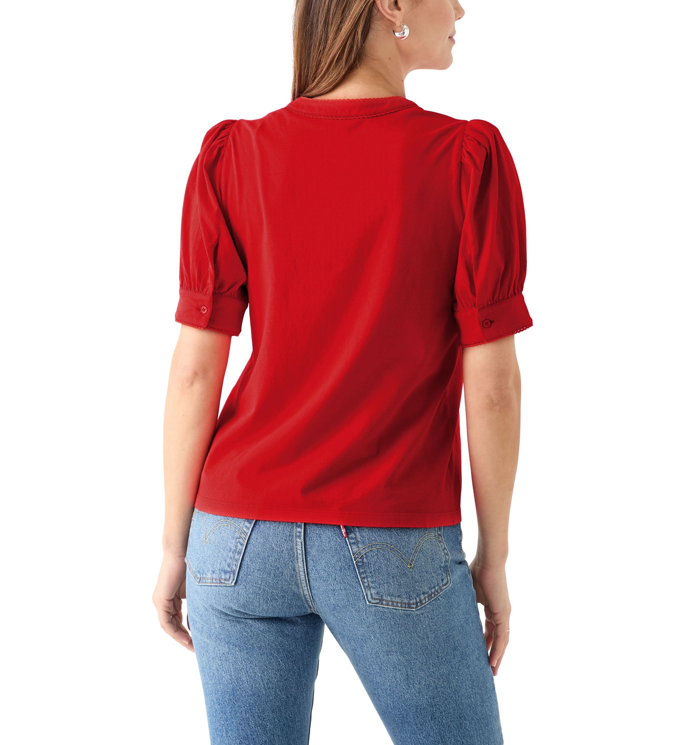 Womens Short Sleeve Trim Henley Top