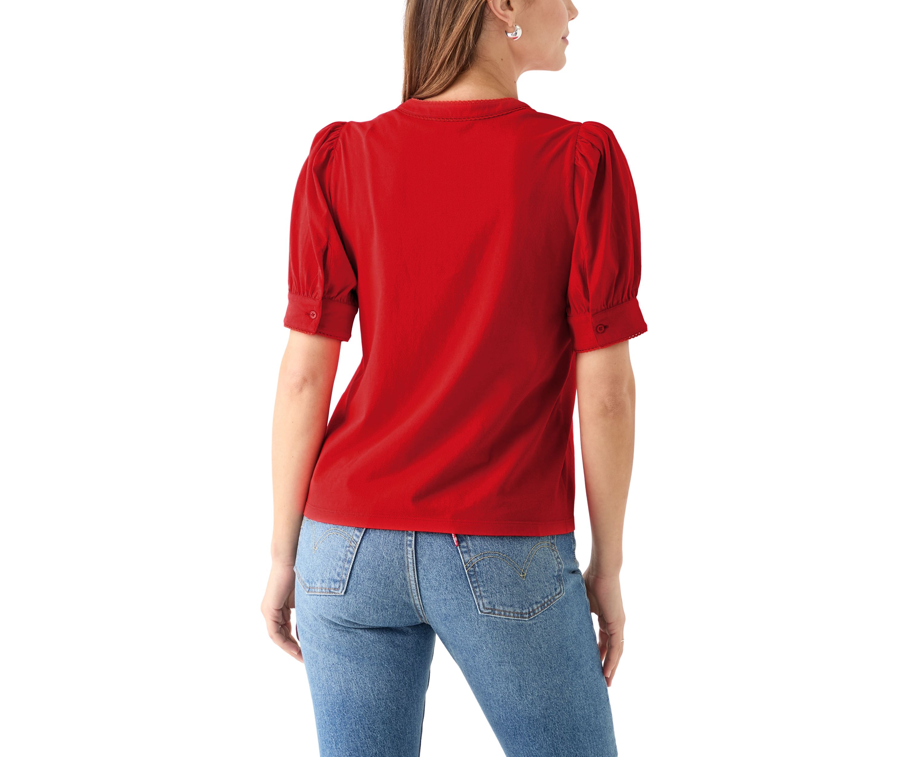 Womens Short Sleeve Trim Henley Top