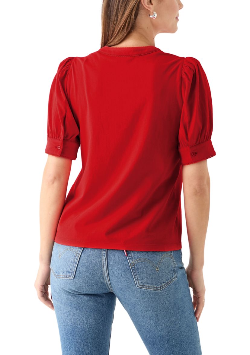 Womens Short Sleeve Trim Henley Top