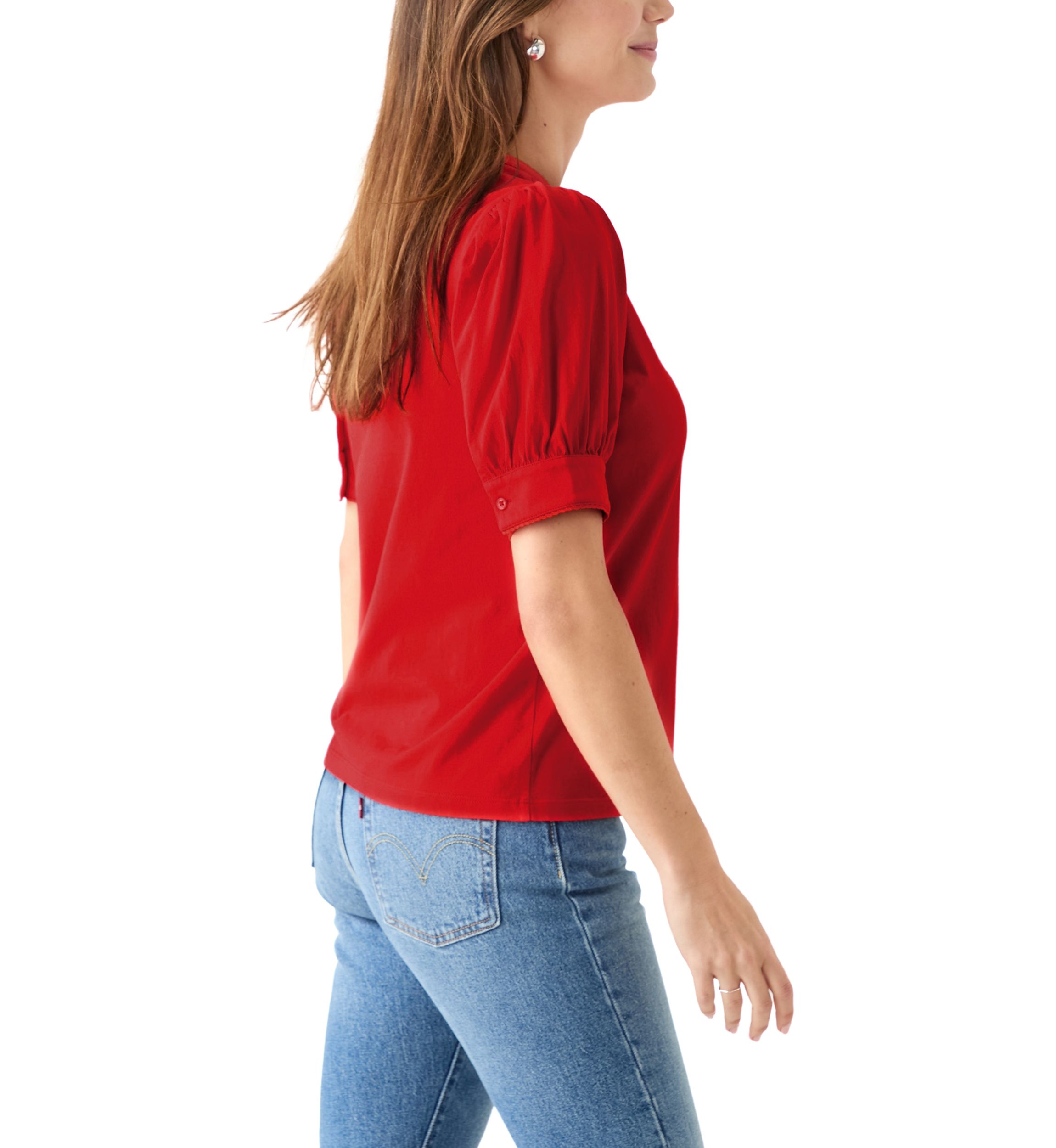 Womens Short Sleeve Trim Henley Top