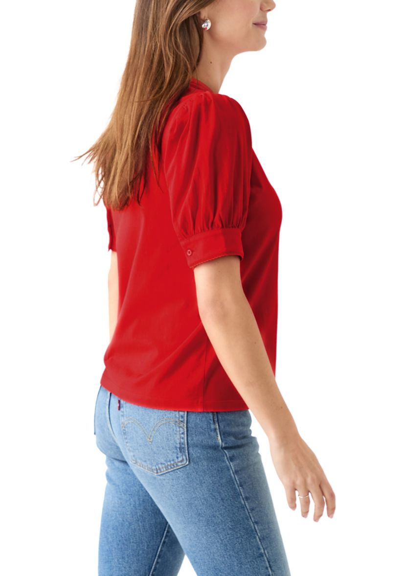 Womens Short Sleeve Trim Henley Top