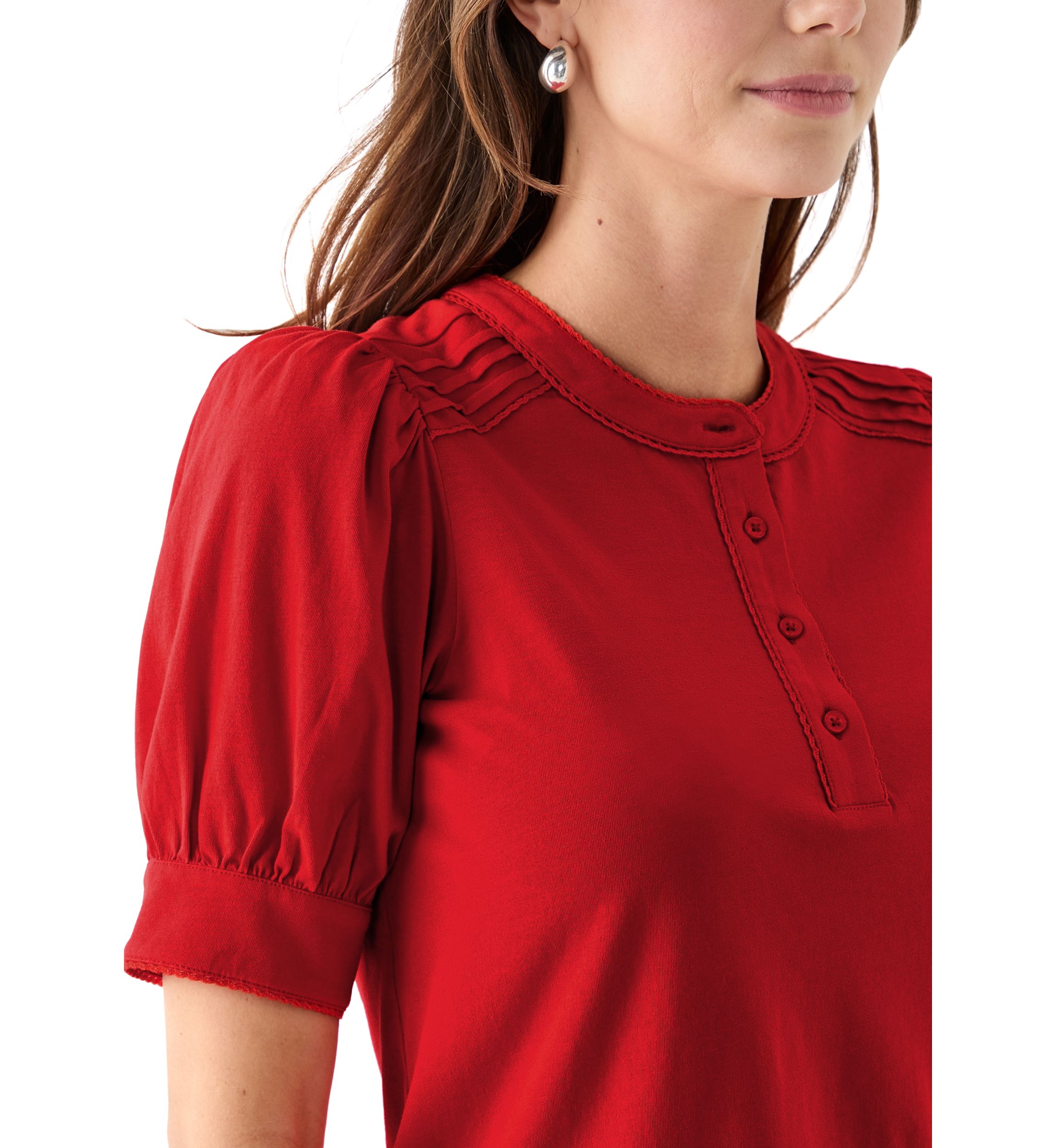 Womens Short Sleeve Trim Henley Top