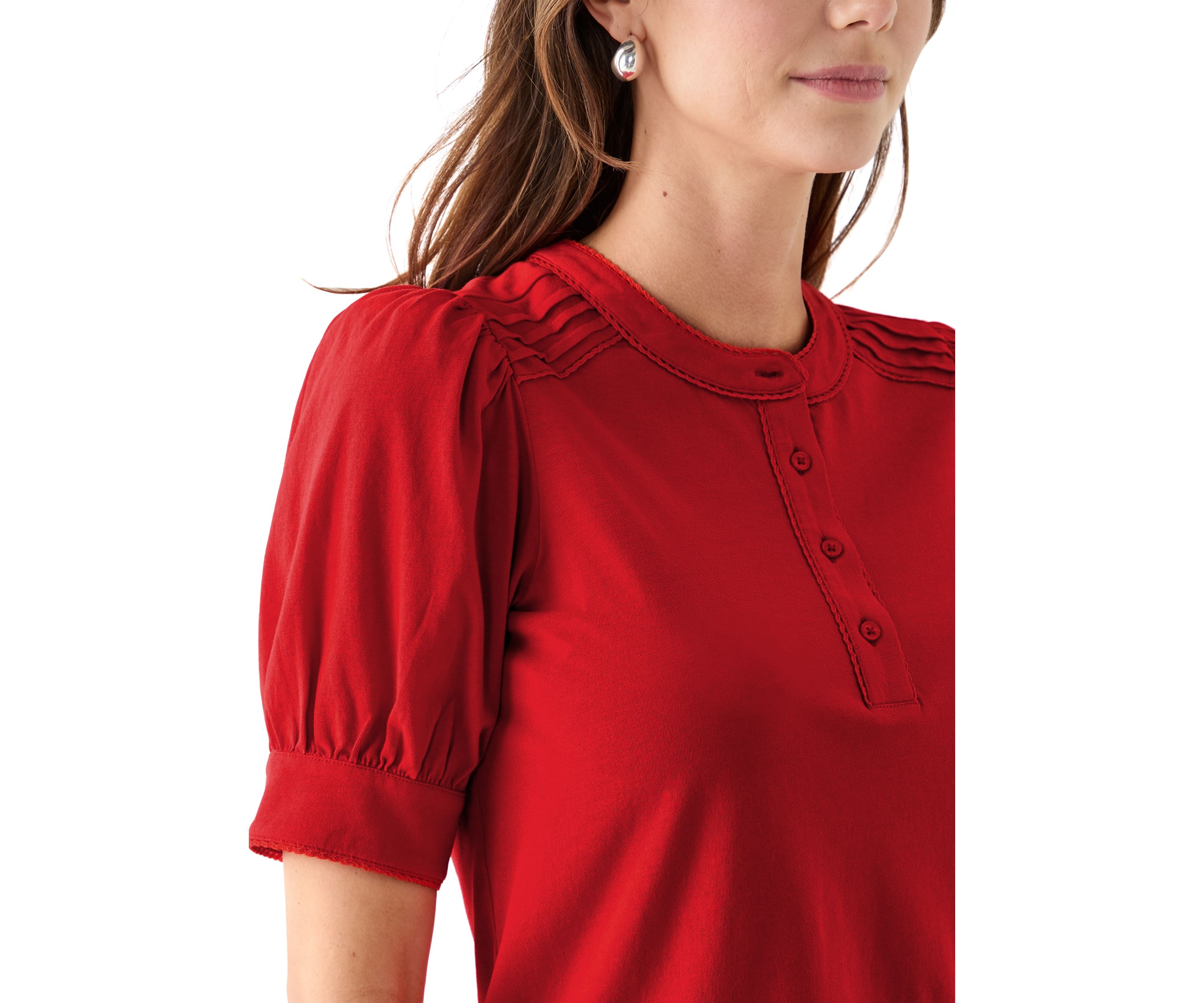 Womens Short Sleeve Trim Henley Top
