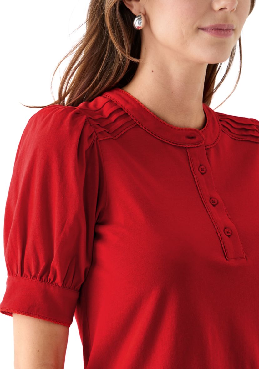 Womens Short Sleeve Trim Henley Top