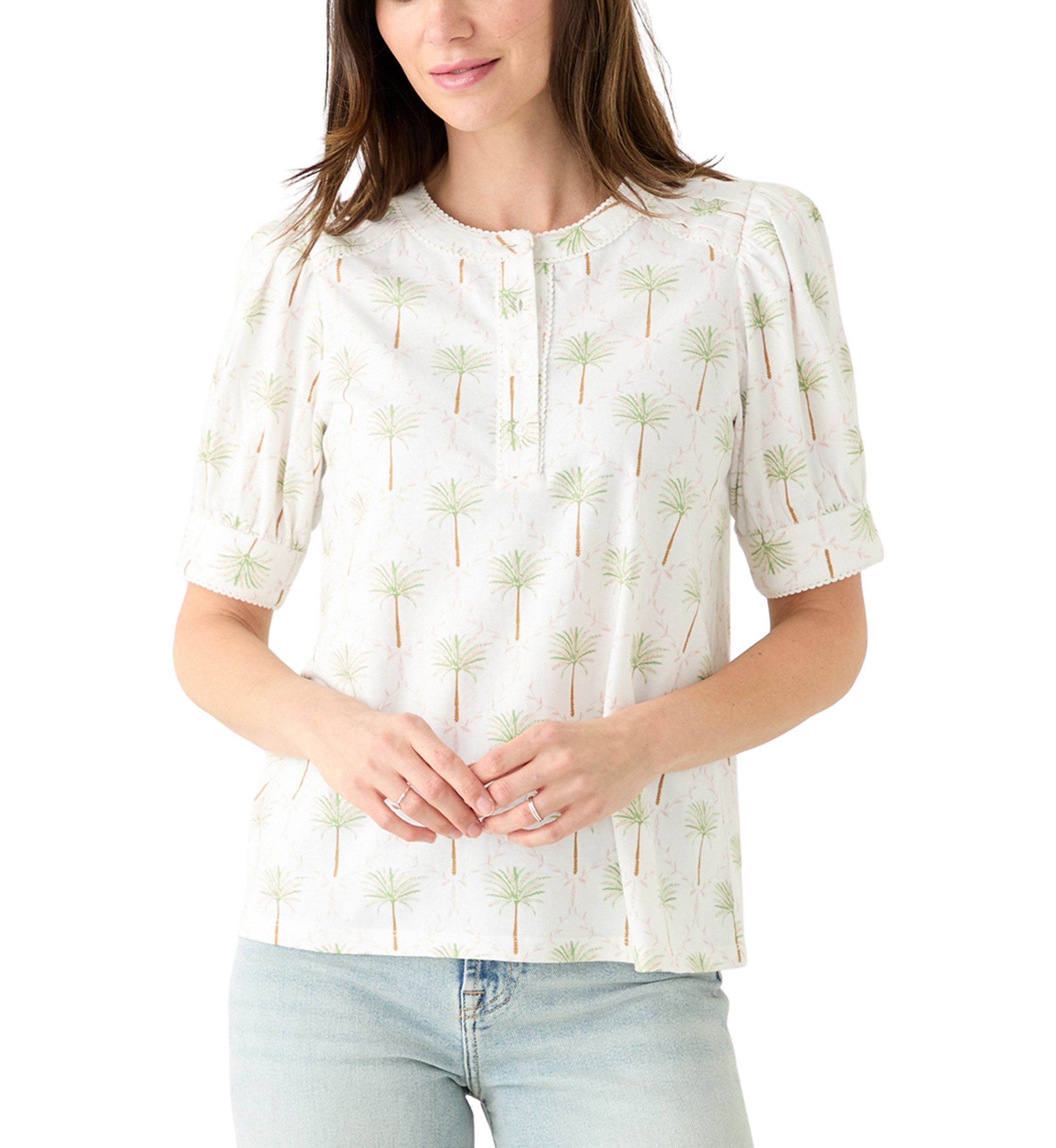 Womens Short Sleeve Printed Henley Top
