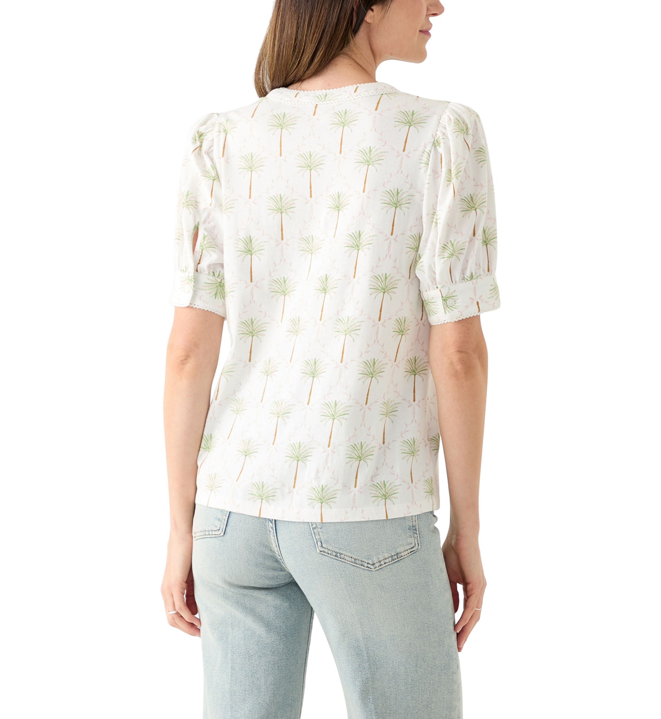 Womens Short Sleeve Printed Henley Top