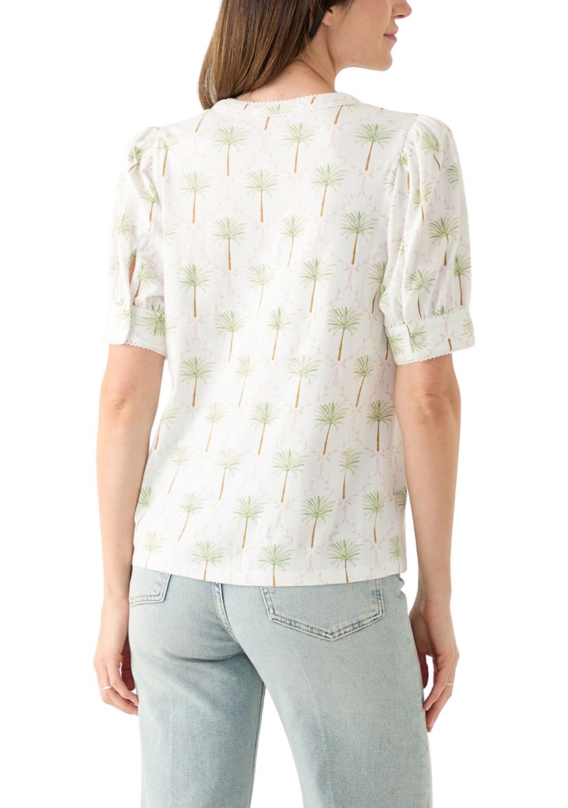 Womens Short Sleeve Printed Henley Top