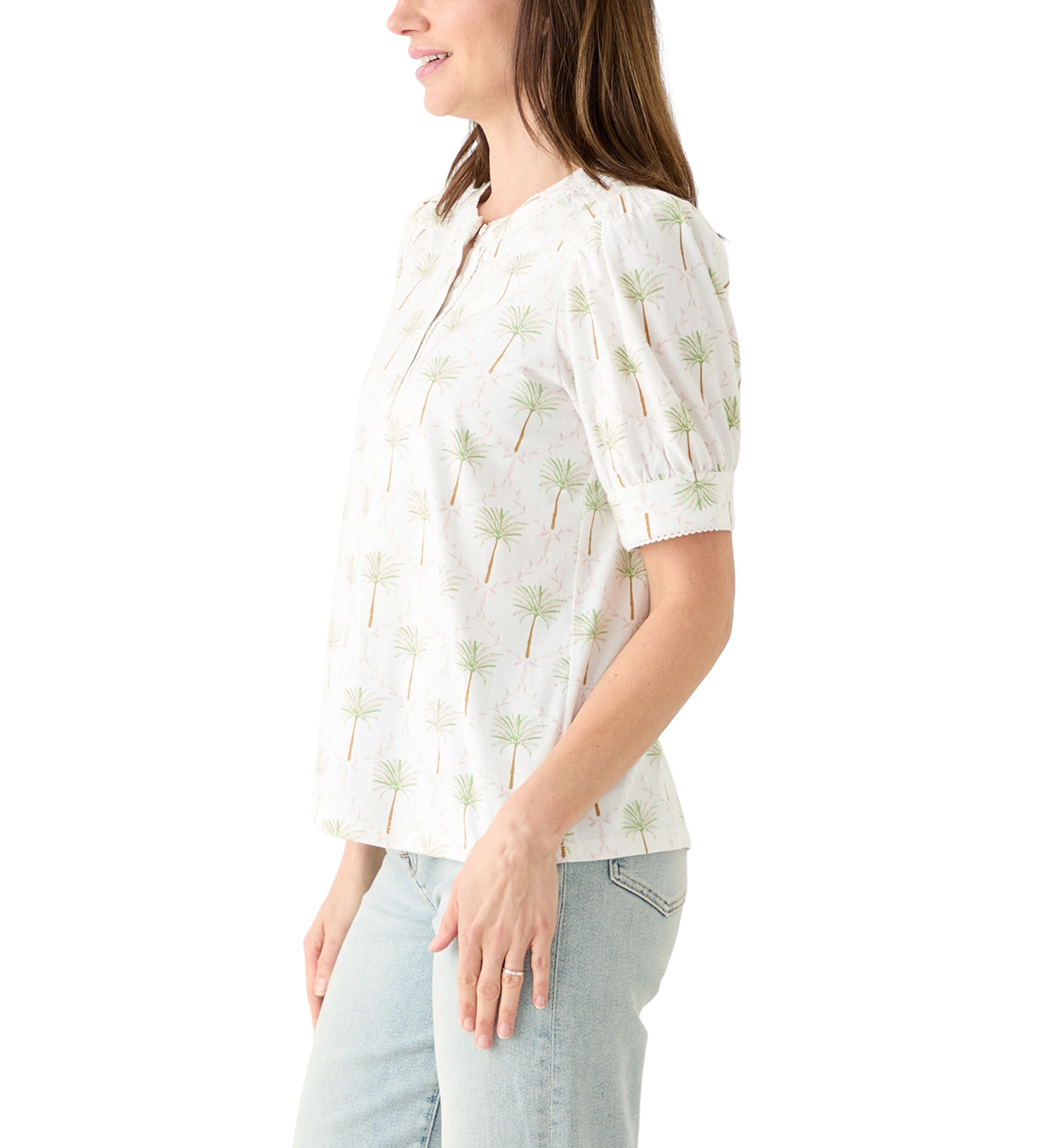 Womens Short Sleeve Printed Henley Top