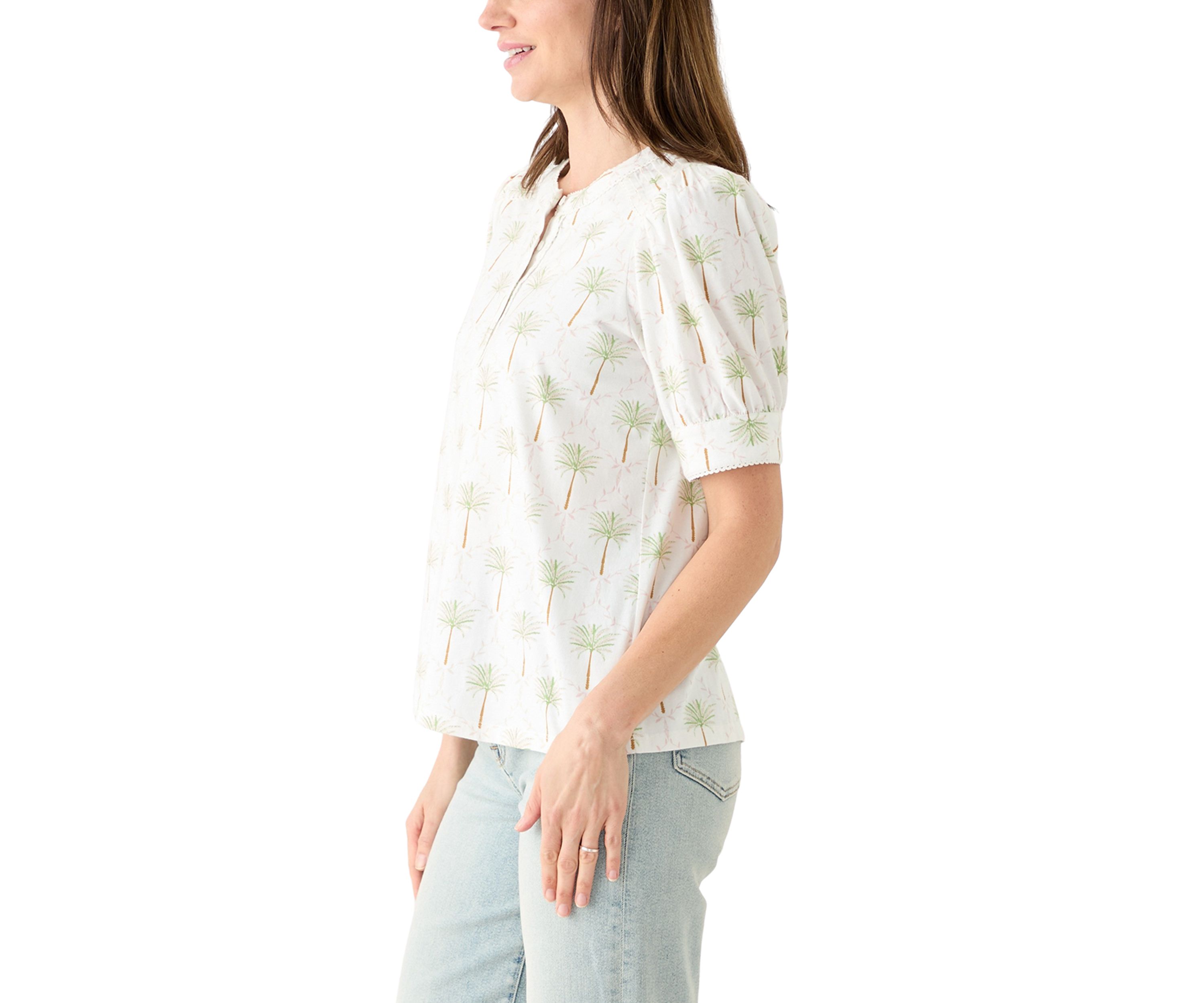 Womens Short Sleeve Printed Henley Top