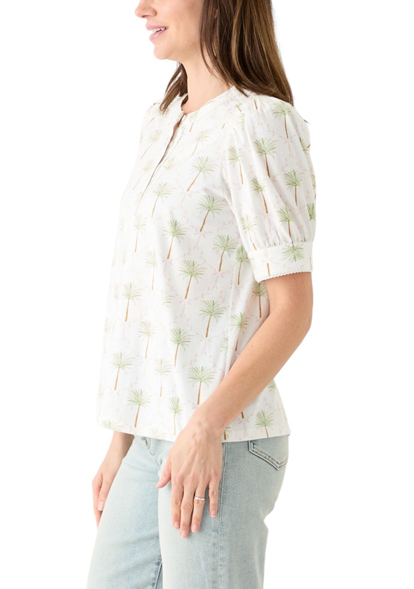 Womens Short Sleeve Printed Henley Top