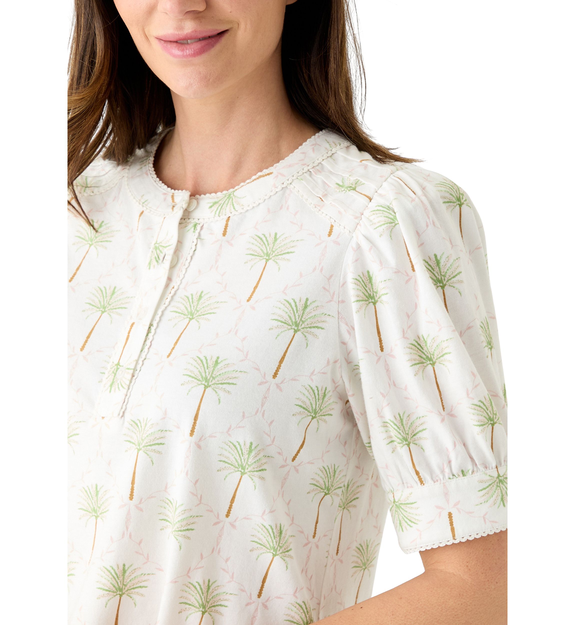 Womens Short Sleeve Printed Henley Top