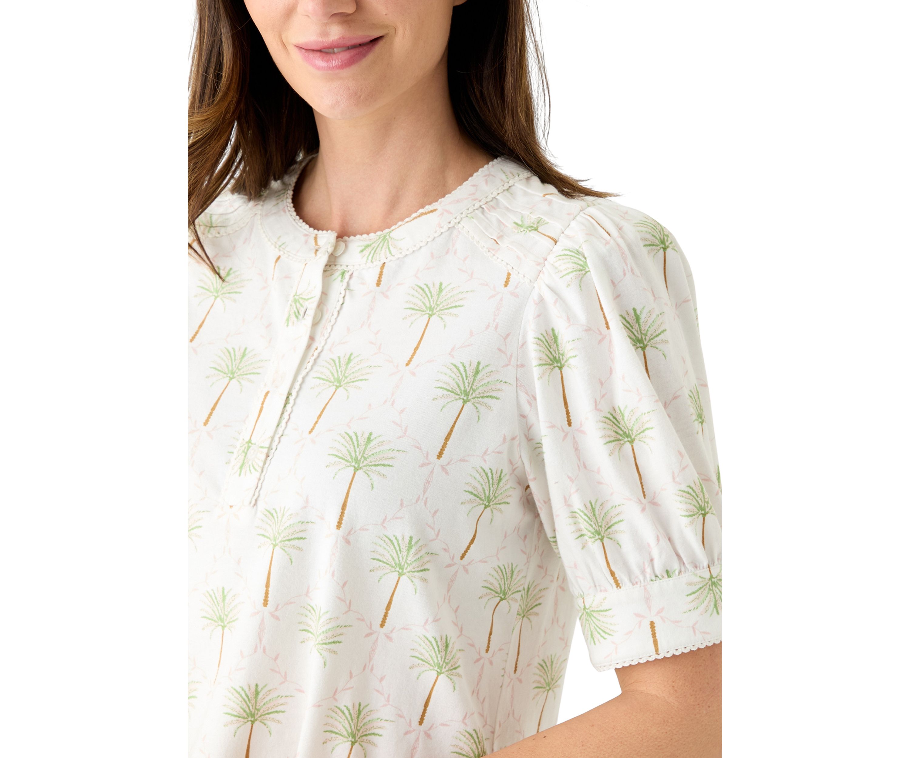 Womens Short Sleeve Printed Henley Top