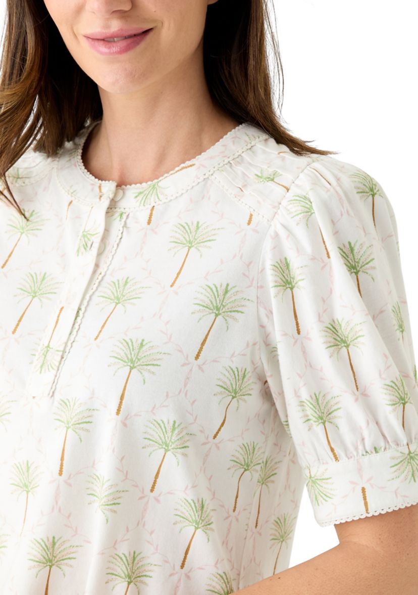 Womens Short Sleeve Printed Henley Top