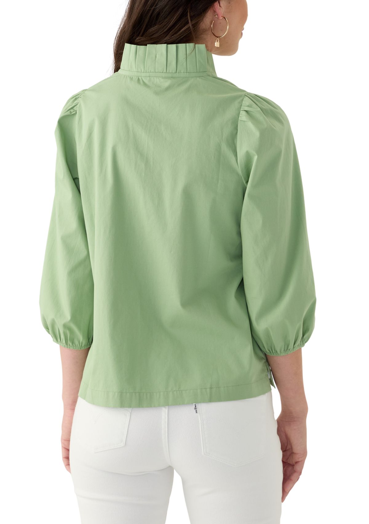 Womens Solid Ruffle Neck Top