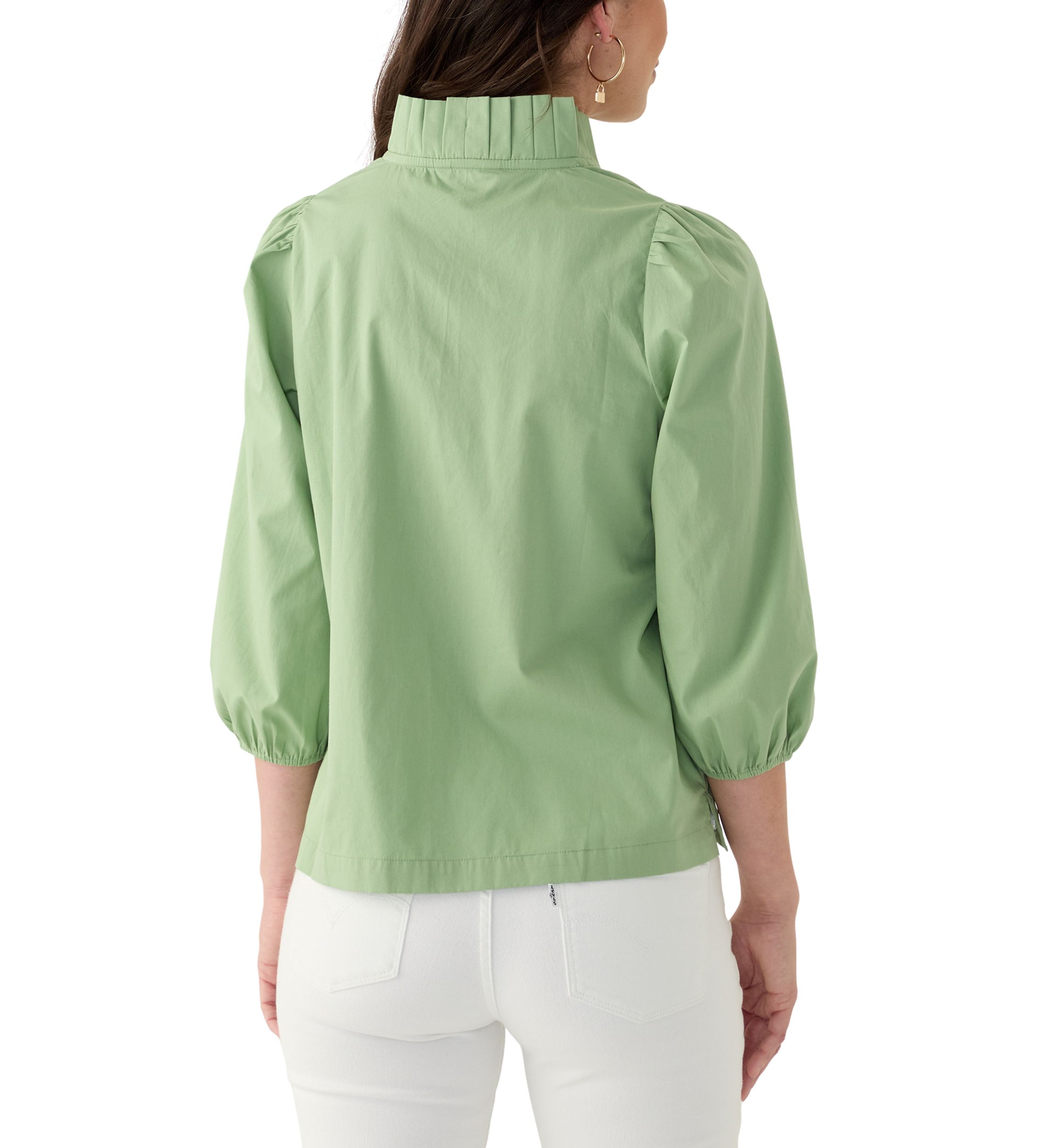 Womens Solid Ruffle Neck Top