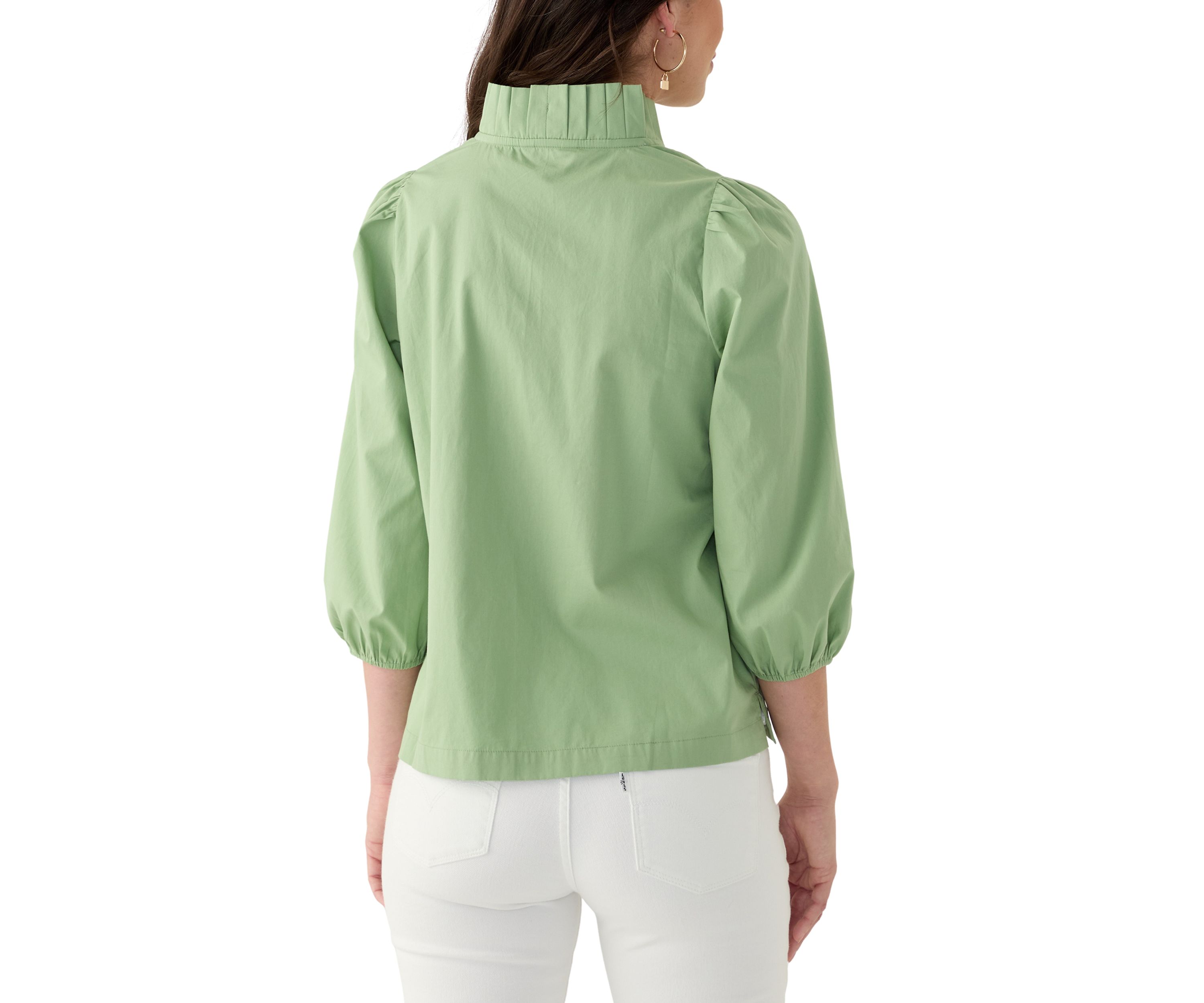 Womens Solid Ruffle Neck Top